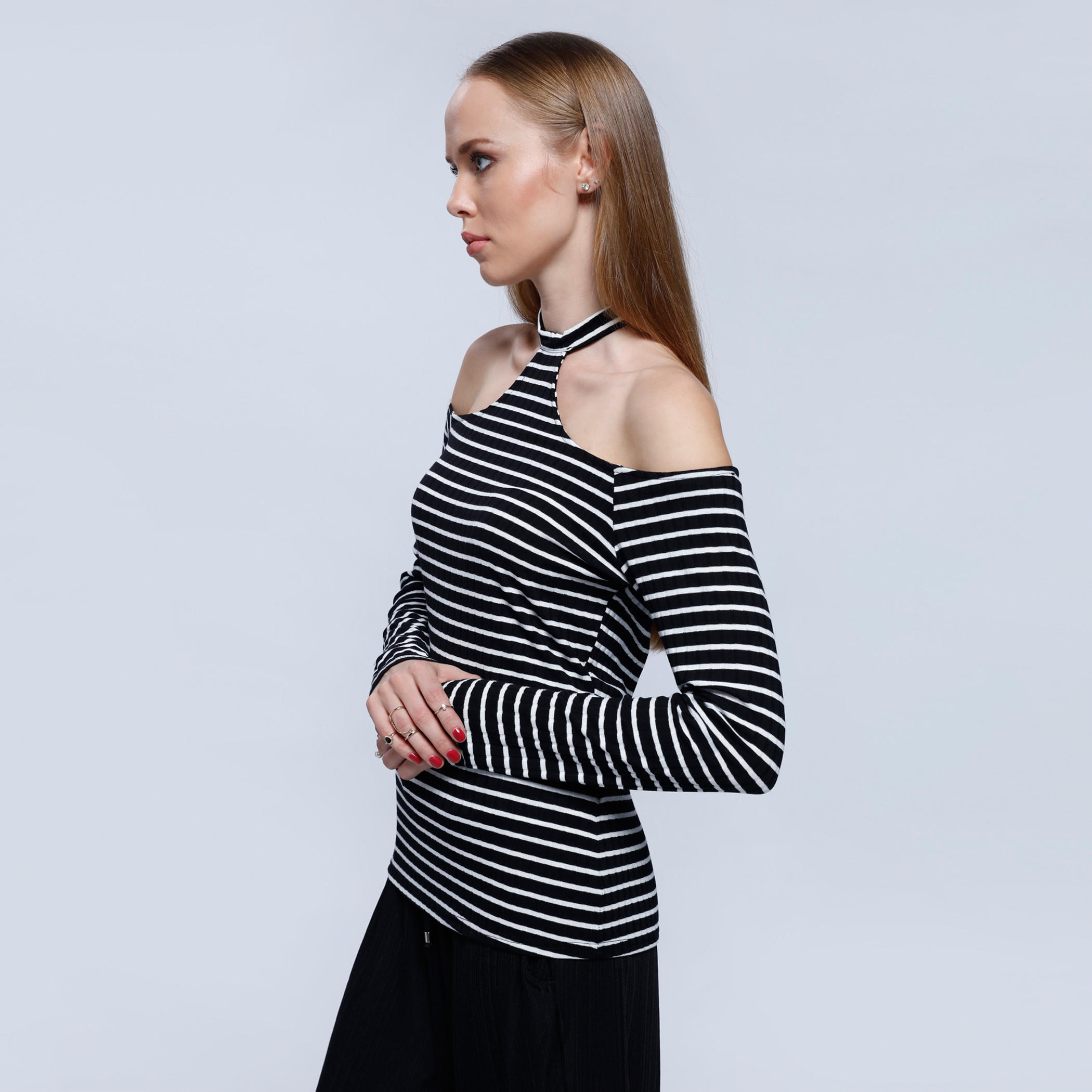 2Xtremz Striped Cold Shoulder Top with Halter Neck-women-clothing-shirtsandblouses-blouses-image-3