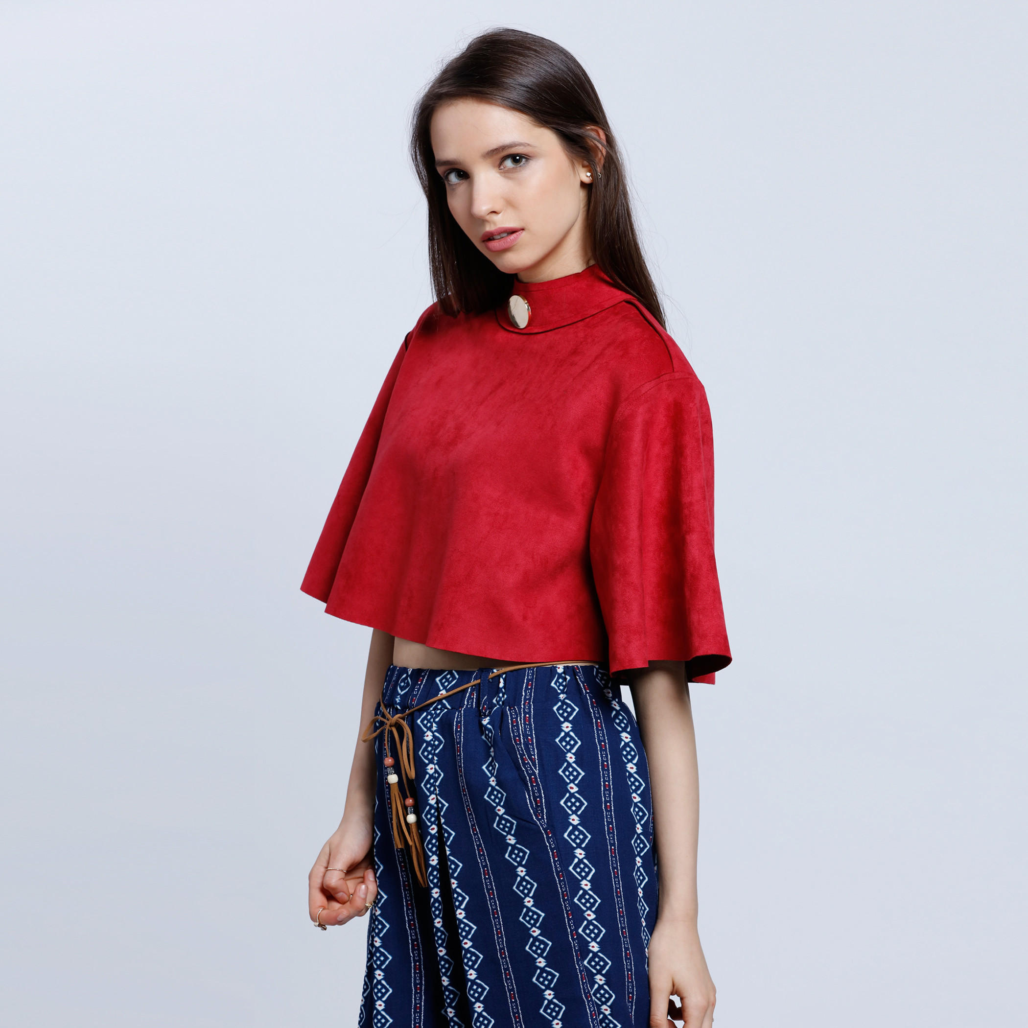 Crop Suede Boxy Top with Button Embellishment-women-clothing-shirtsandblouses-blouses-image-3