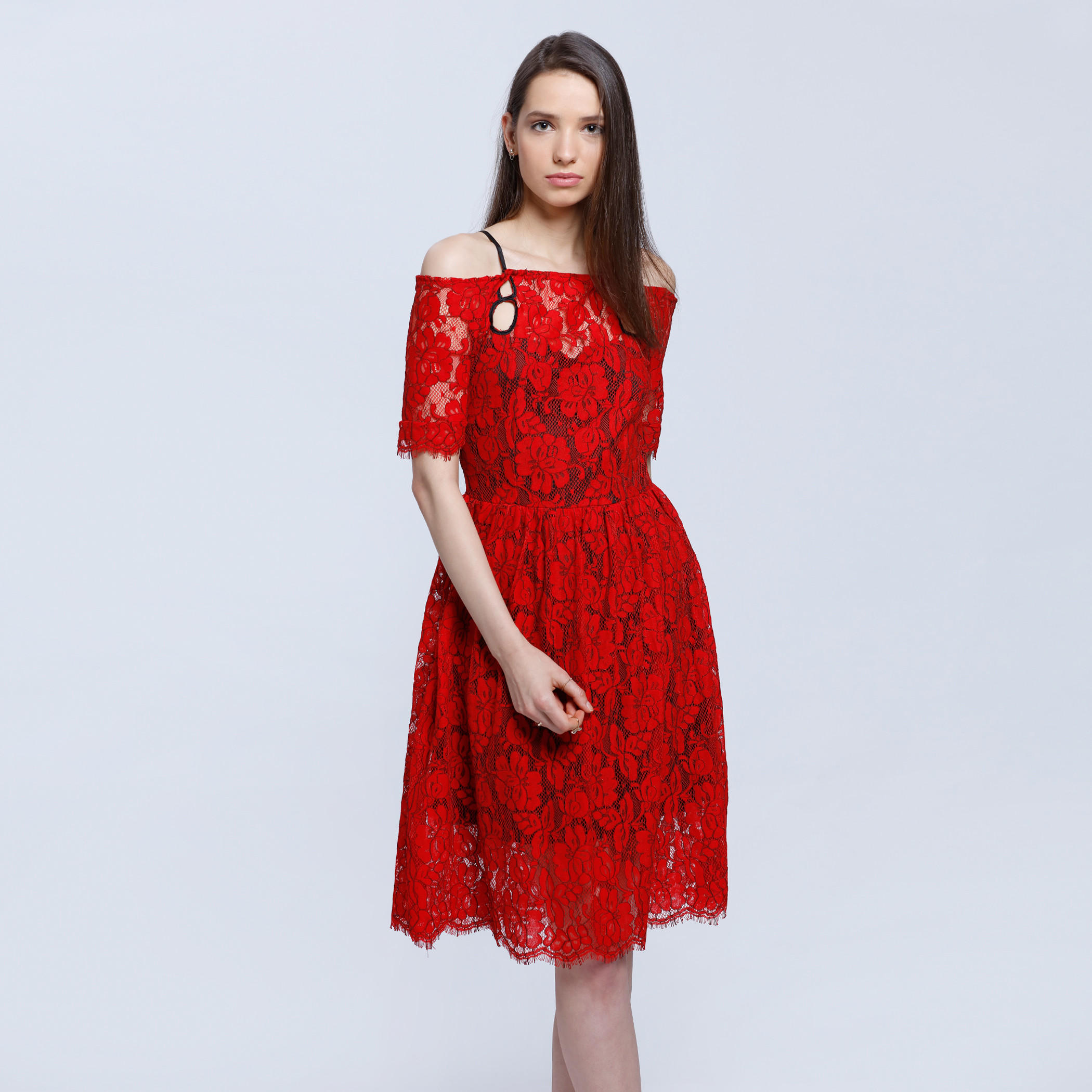 Lace Off Shoulder Dress With Straps-women-clothing-dresses-image-1