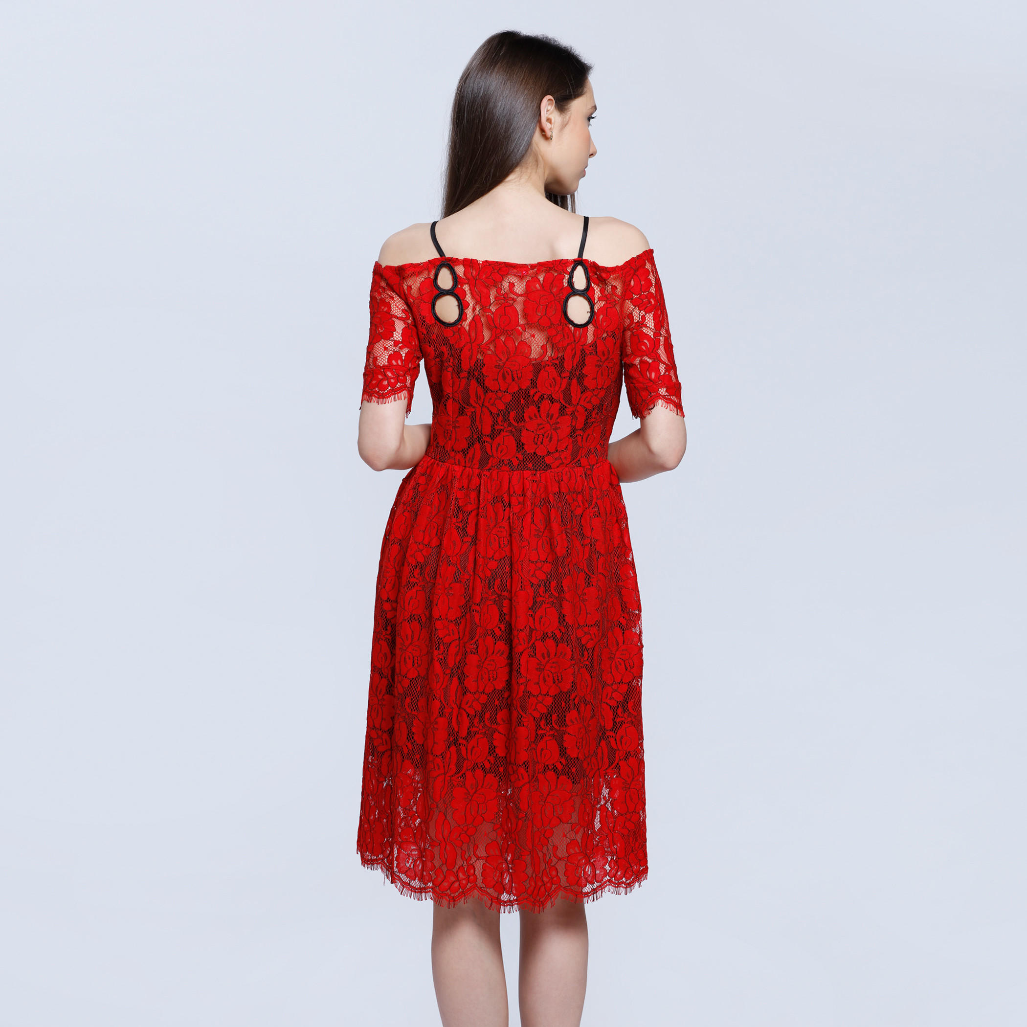Lace Off Shoulder Dress With Straps-women-clothing-dresses-image-2