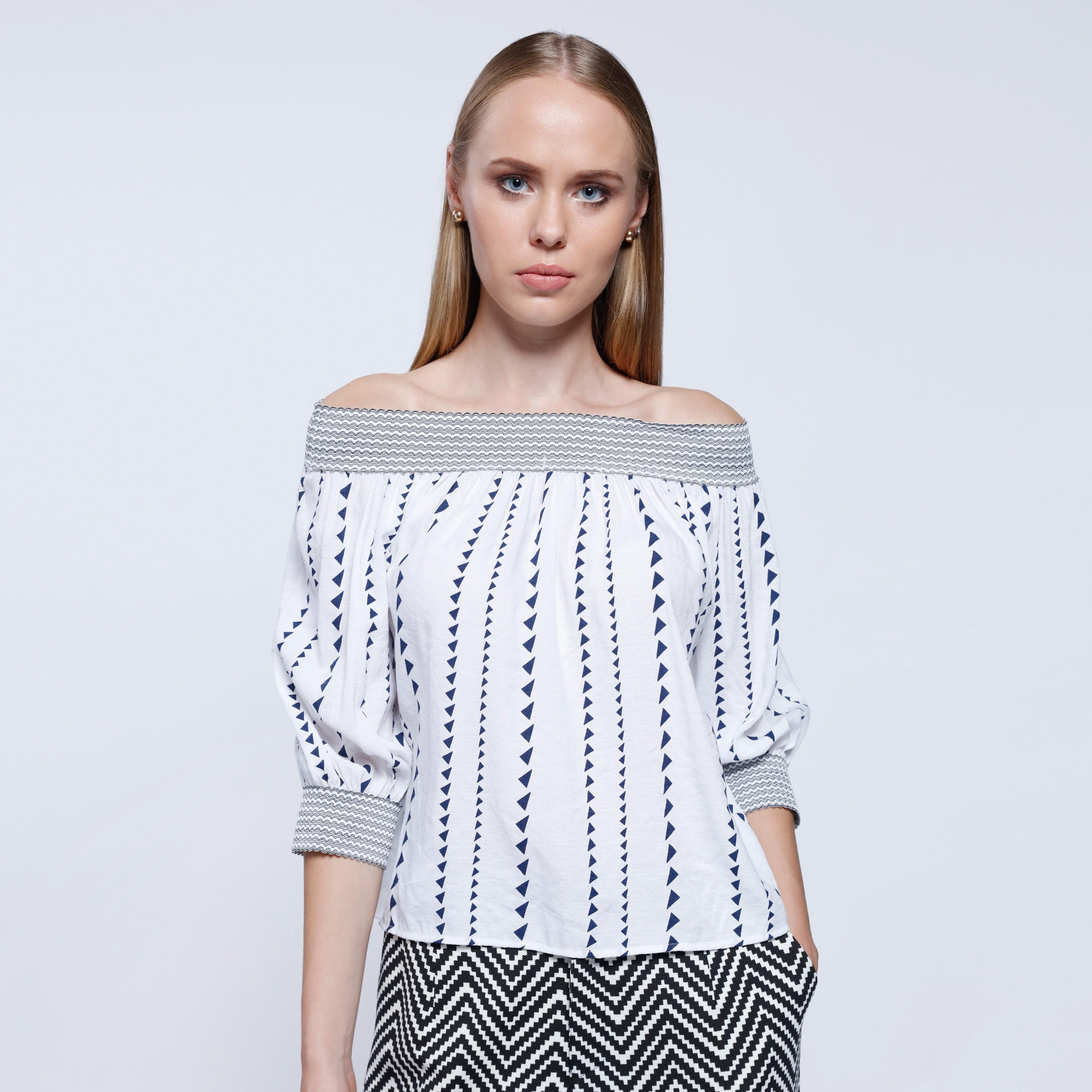 2Xtremz Geometric Print Off Shoulder Top with 3/4 Sleeves-women-clothing-shirtsandblouses-blouses-image-1