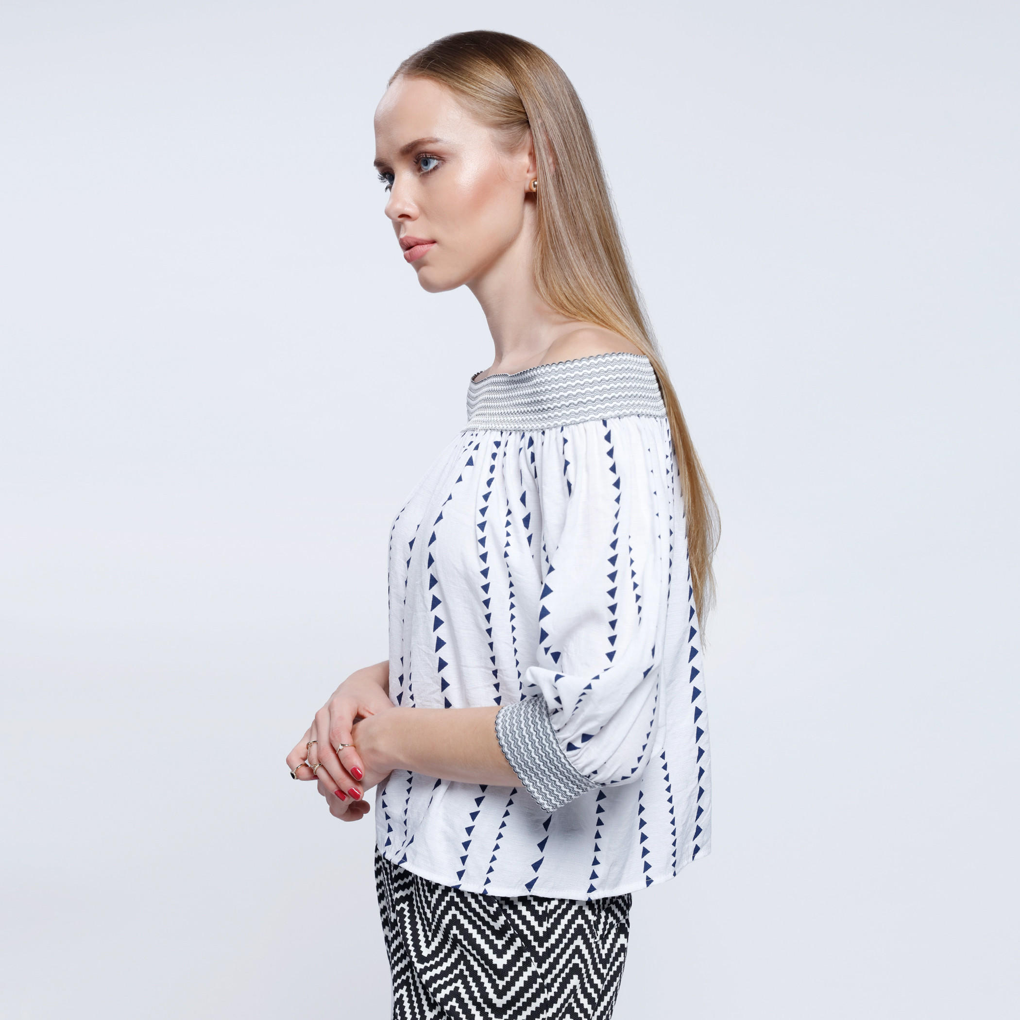 2Xtremz Geometric Print Off Shoulder Top with 3/4 Sleeves-women-clothing-shirtsandblouses-blouses-image-3