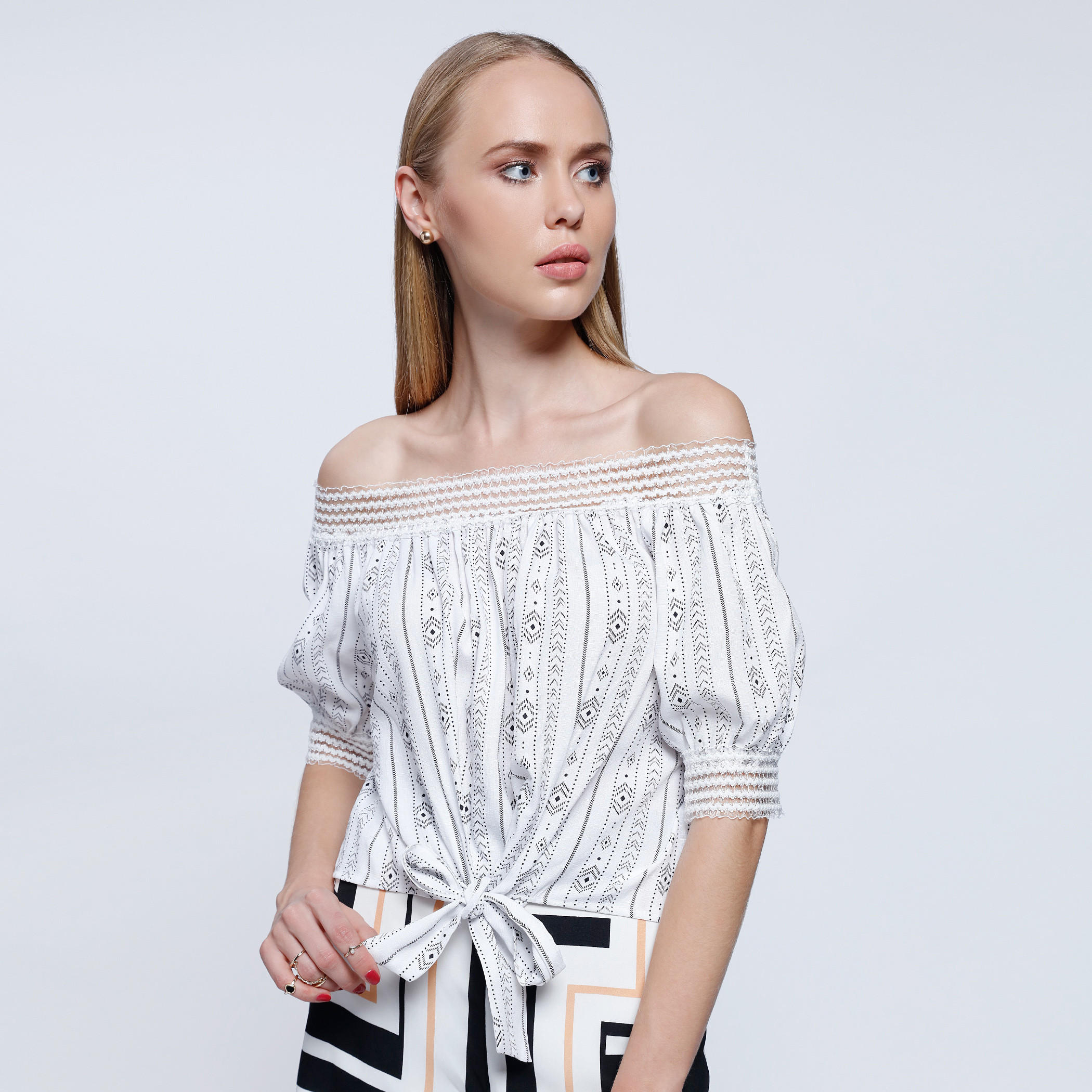 2Xtremz Lace Yoke Off Shoulder Top with 3/4 Sleeves-women-clothing-shirtsandblouses-blouses-image-1