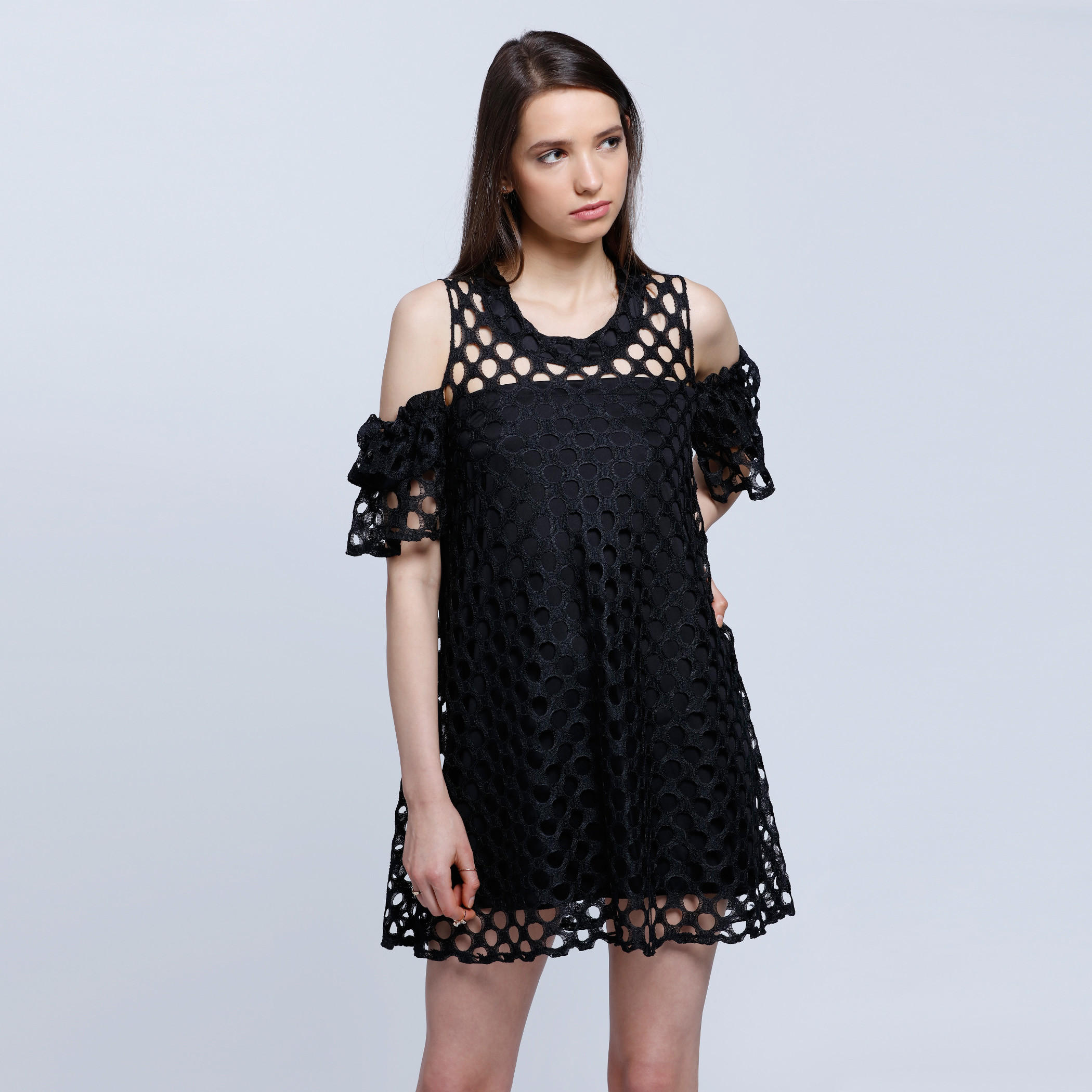 Open Knit Cut-Out Shoulder Dress-women-clothing-dresses-image-1
