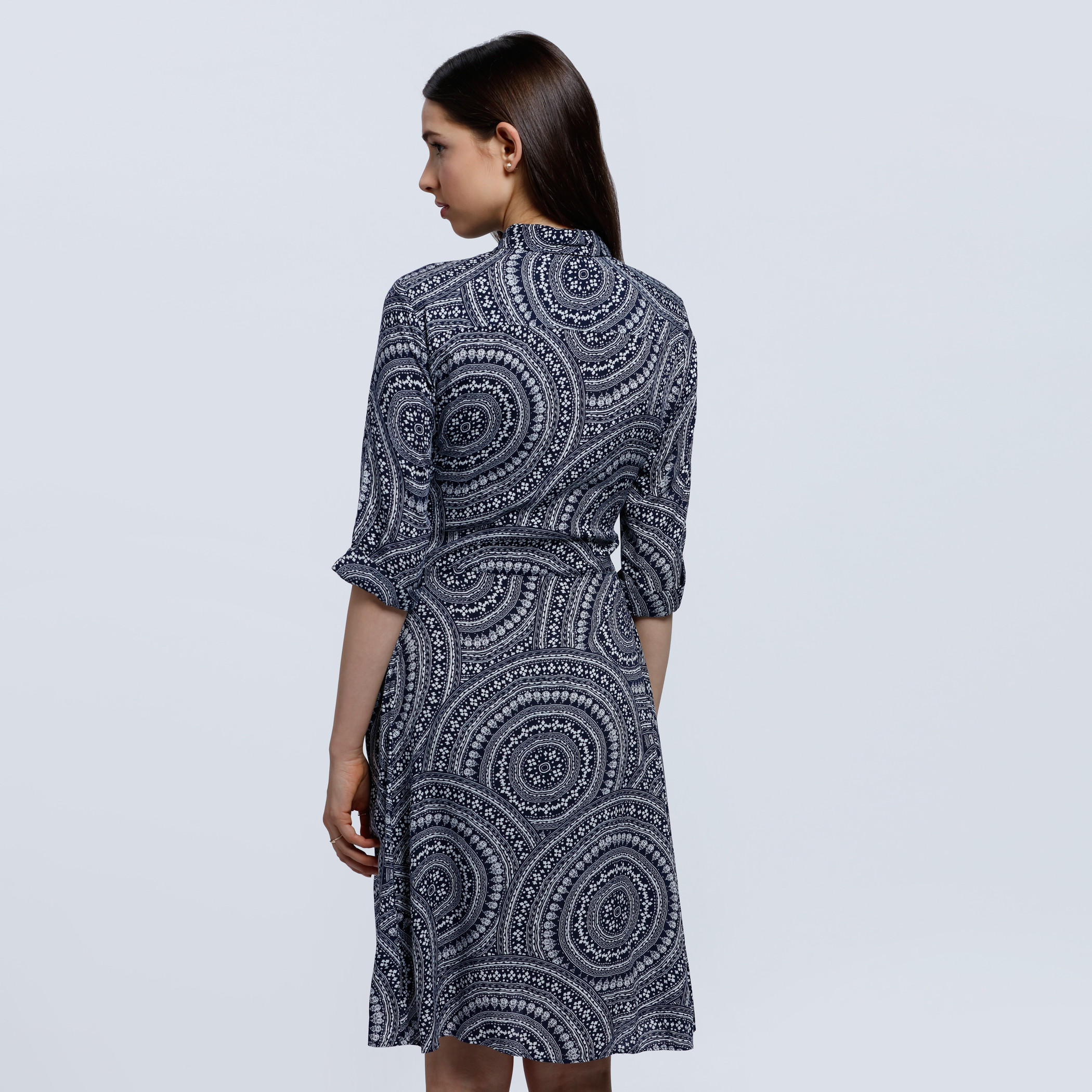Shirt Dress with Tie-Up Detail At Waist and Floral Print-women-clothing-dresses-image-2