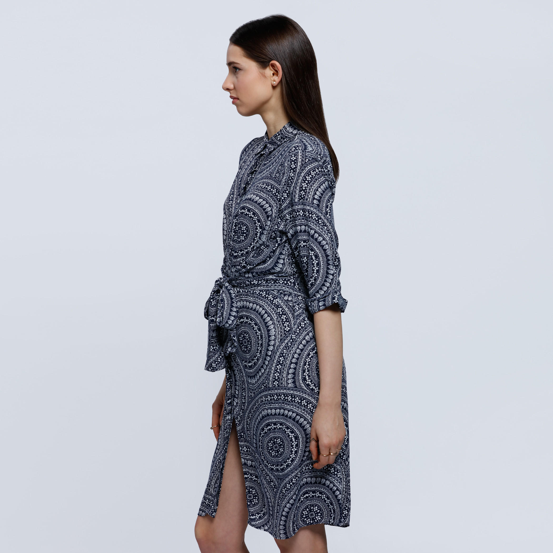 Shirt Dress with Tie-Up Detail At Waist and Floral Print-women-clothing-dresses-image-3