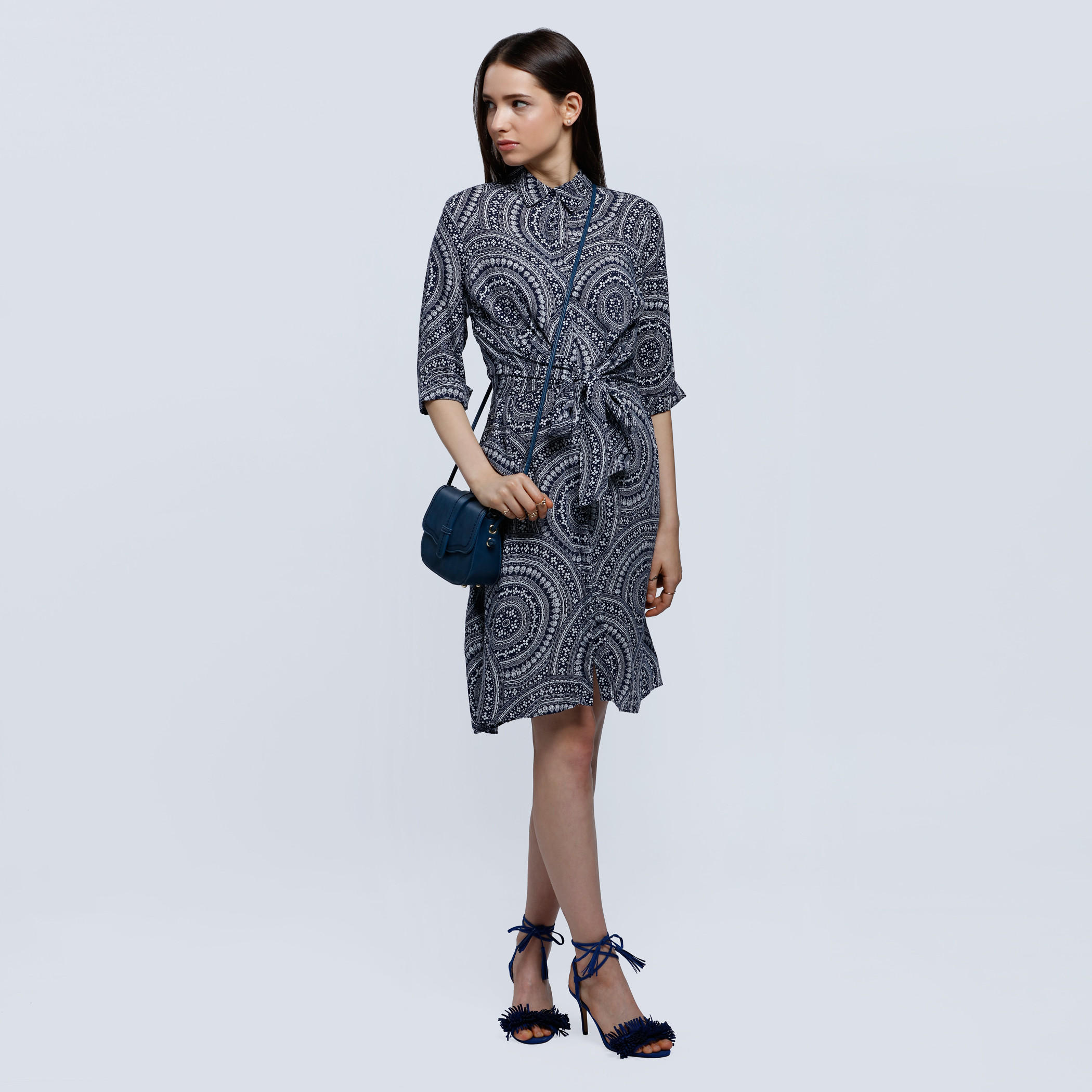 Shirt Dress with Tie-Up Detail At Waist and Floral Print-women-clothing-dresses-image-5