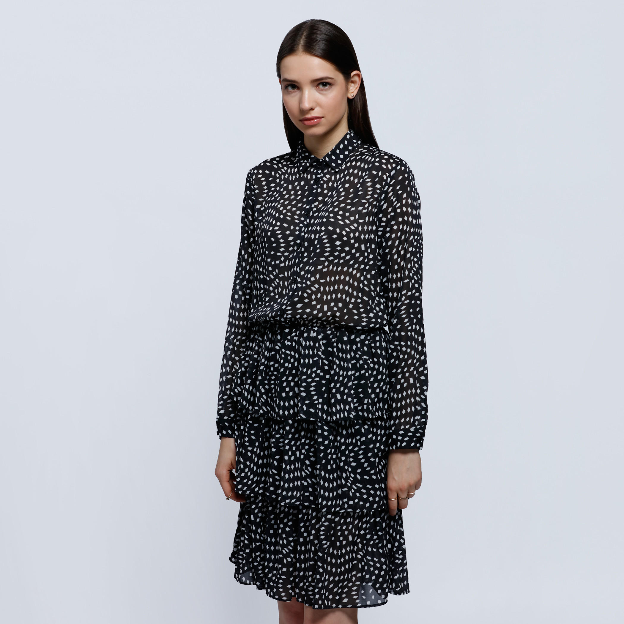 Warp Print Shirt Dress with Tiers-women-clothing-dresses-image-1