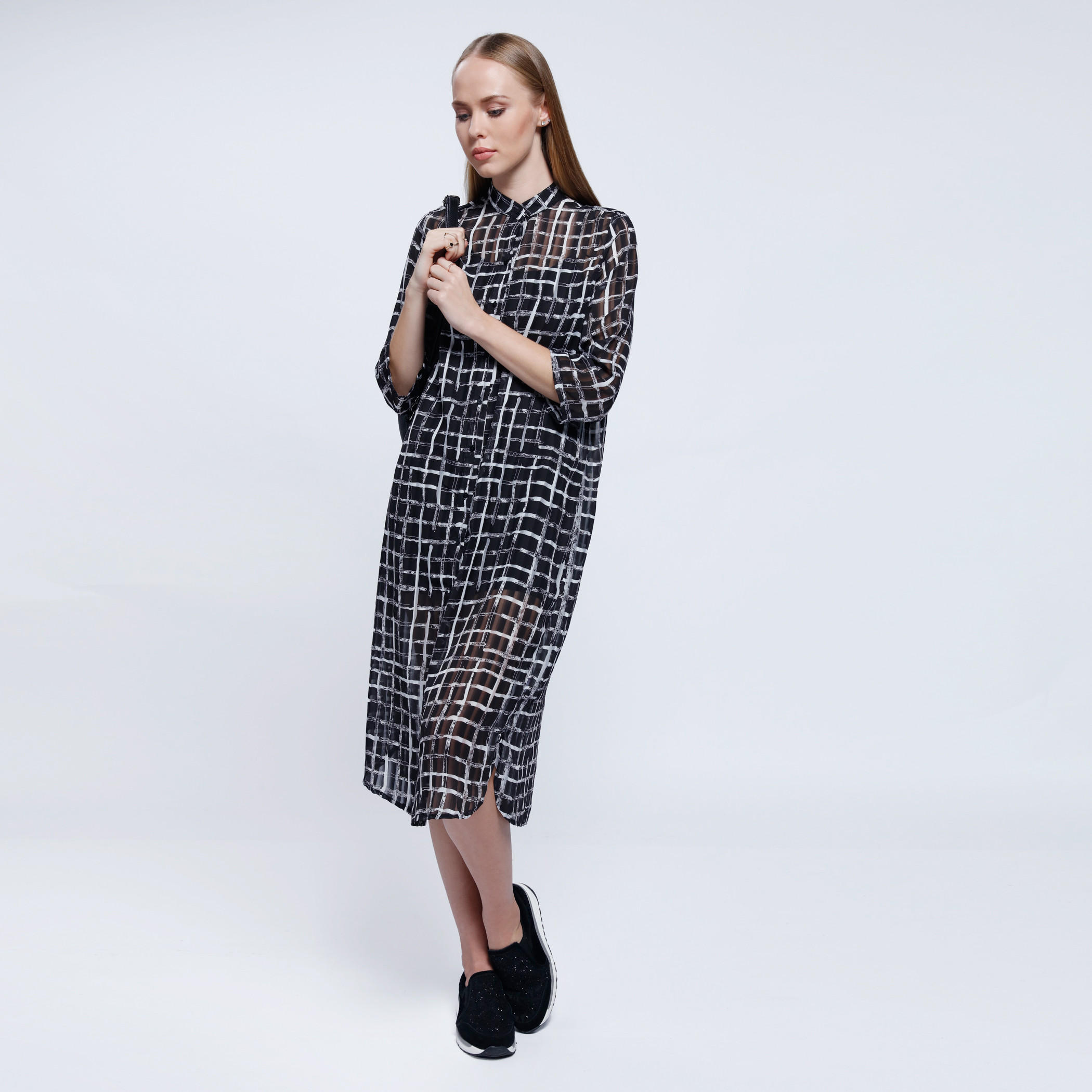 2Xtremz Broken Window Pane Printed Shirt Dress-women-clothing-dresses-image-1