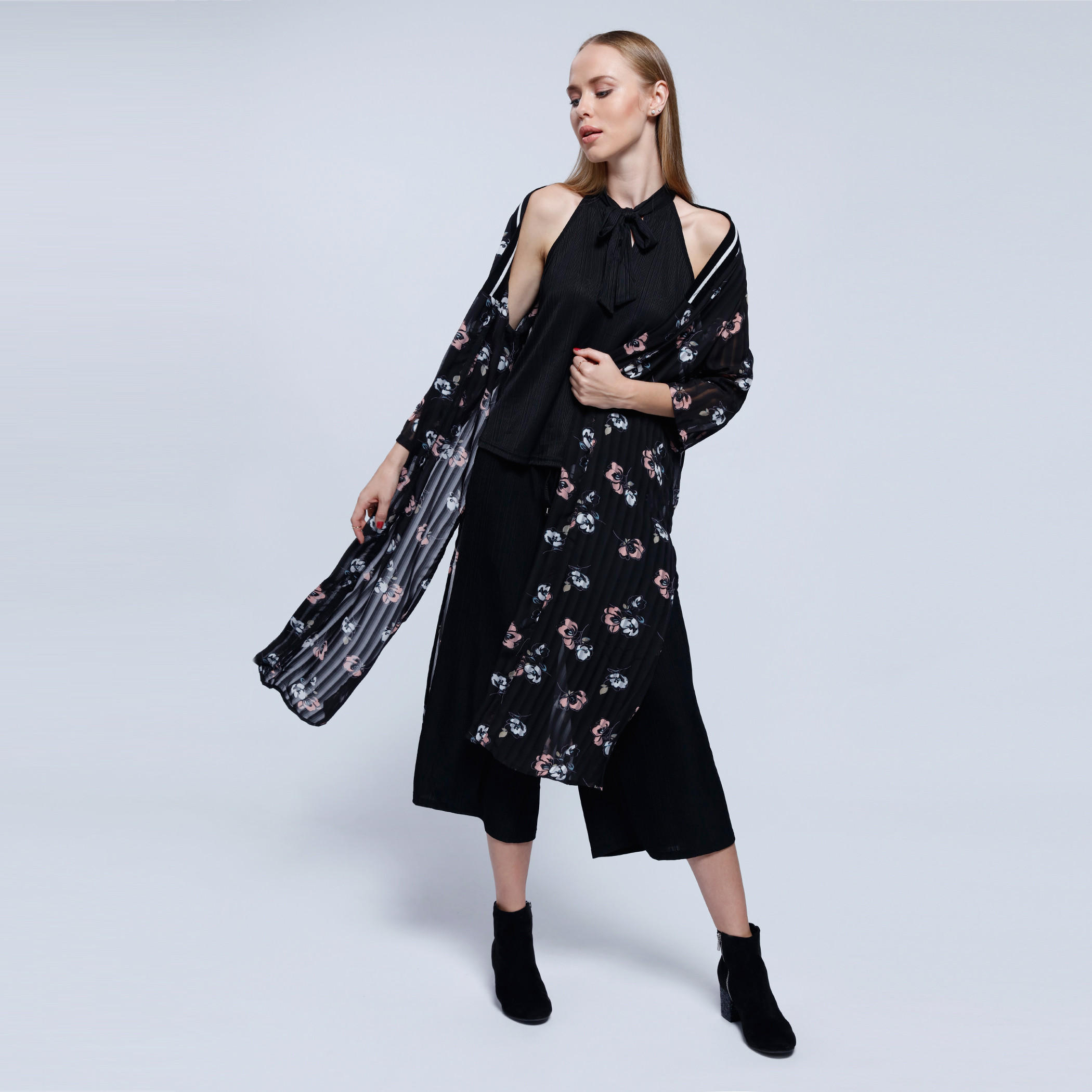 2Xtremz Printed Ribbed Kimono Top with 3/4 Sleeves-women-clothing-shirtsandblouses-blouses-image-1