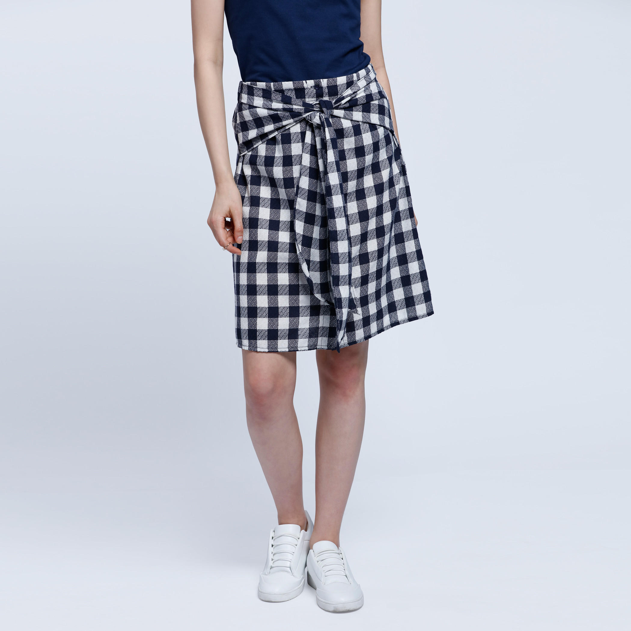 Tie Up Gingham Print Skirt-women-clothing-bottoms-skirts-image-1