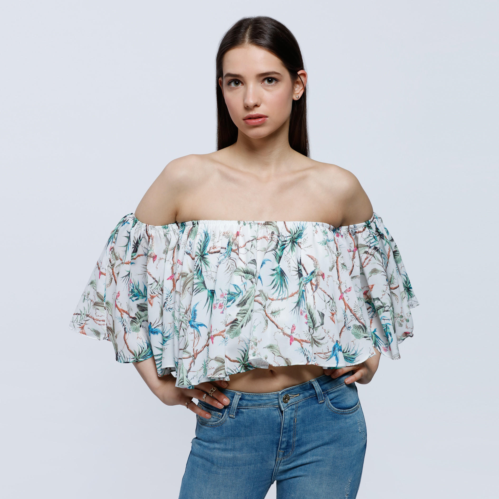 Floral Print Off-Shoulder Trapeze Top-women-clothing-shirtsandblouses-blouses-image-1