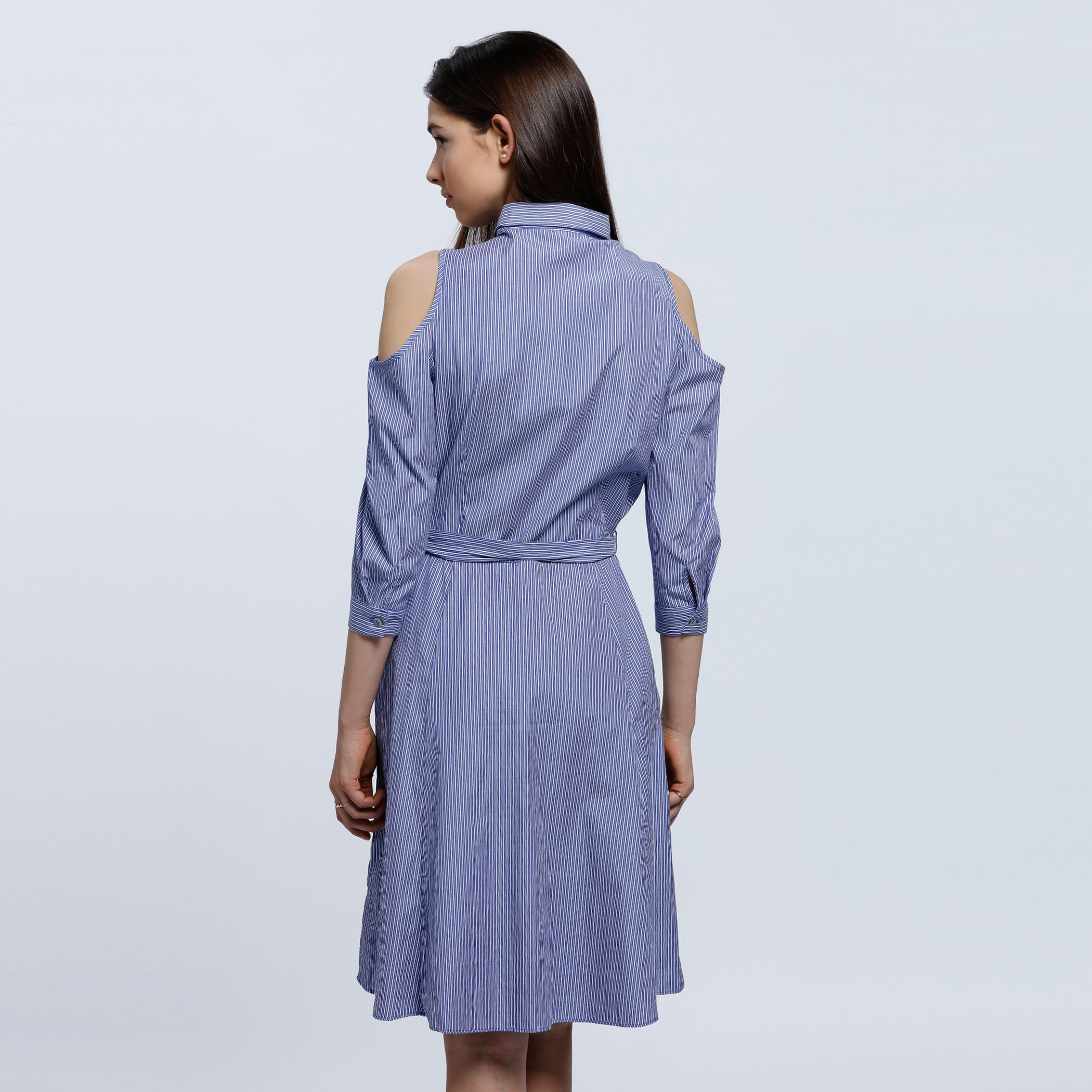 Striped Shirt Dress with Cut-Out Shoulder-women-clothing-dresses-image-2