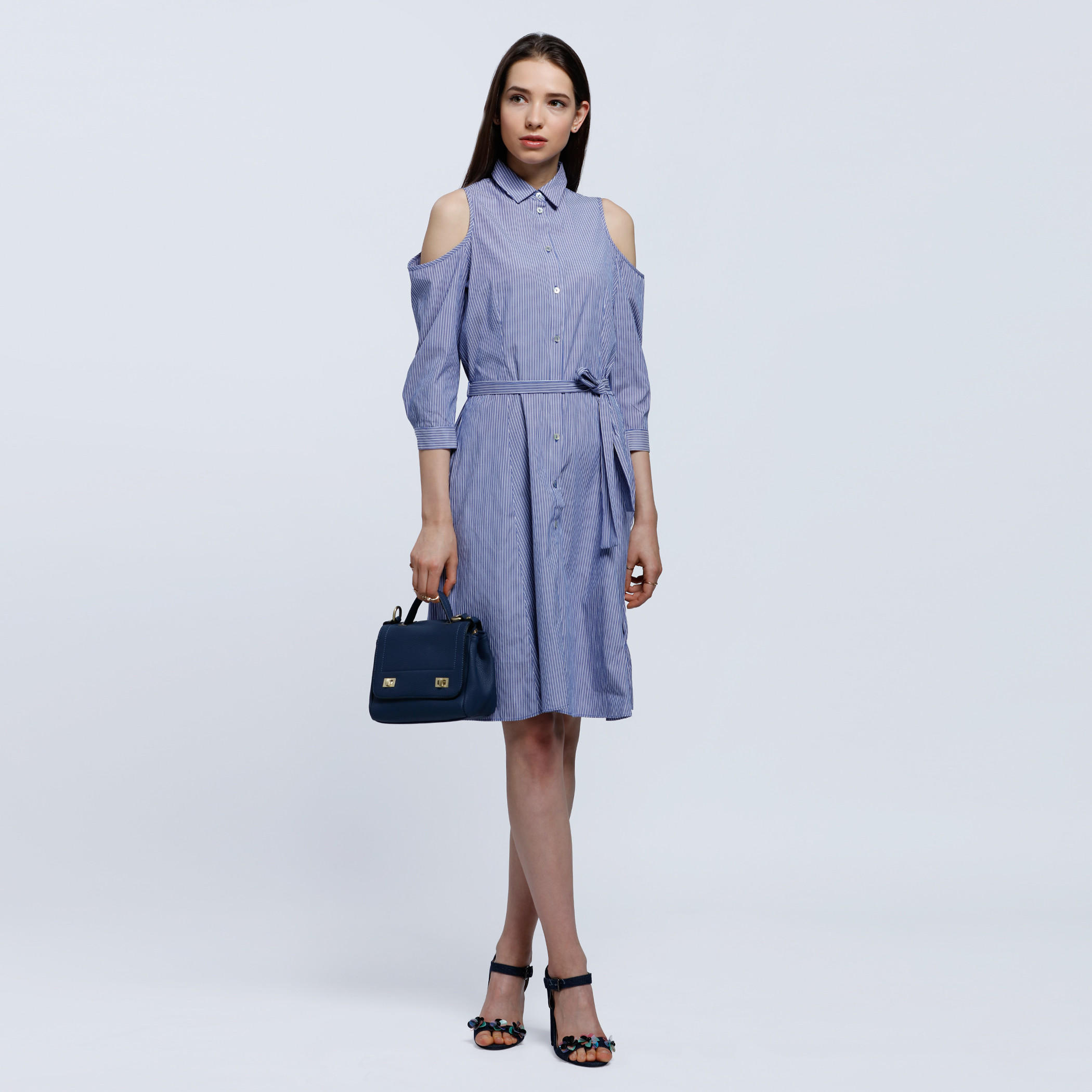 Striped Shirt Dress with Cut-Out Shoulder-women-clothing-dresses-image-5
