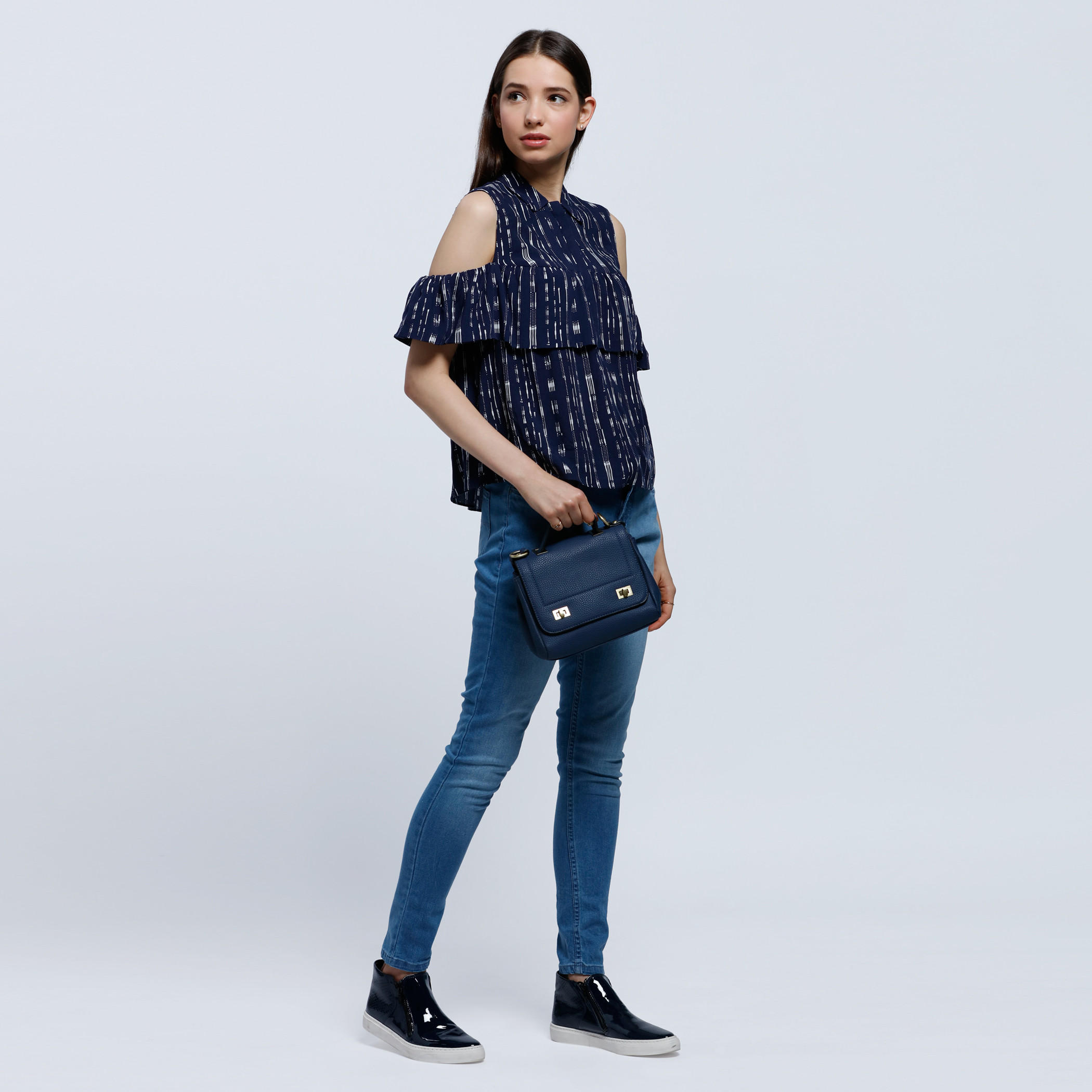 Pinstriped Shirt with Ruffle and Cold Shoulder-women-clothing-shirtsandblouses-blouses-image-5