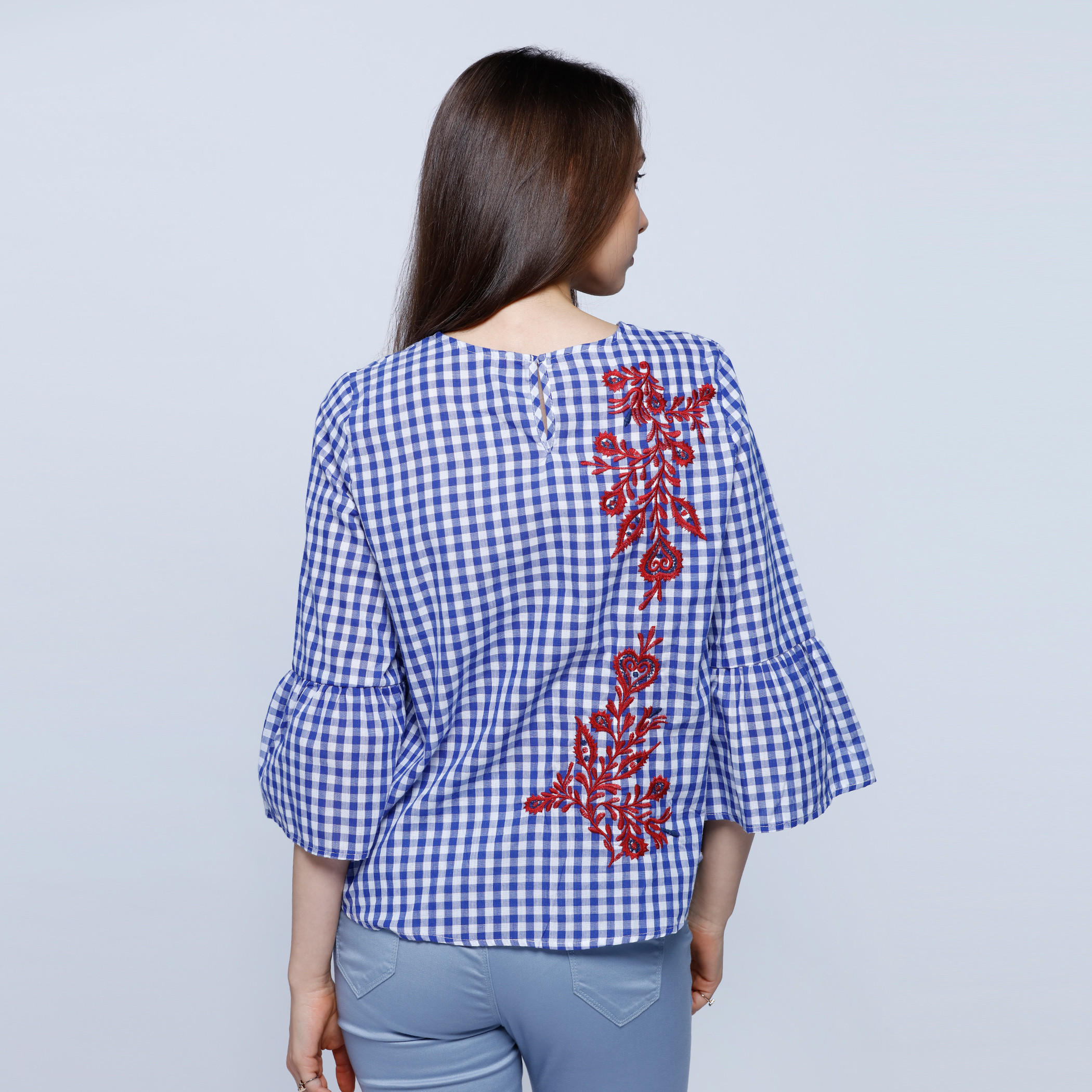 2Xtremz Gingham Chequered Top with Round Neckline-women-clothing-shirtsandblouses-blouses-image-2