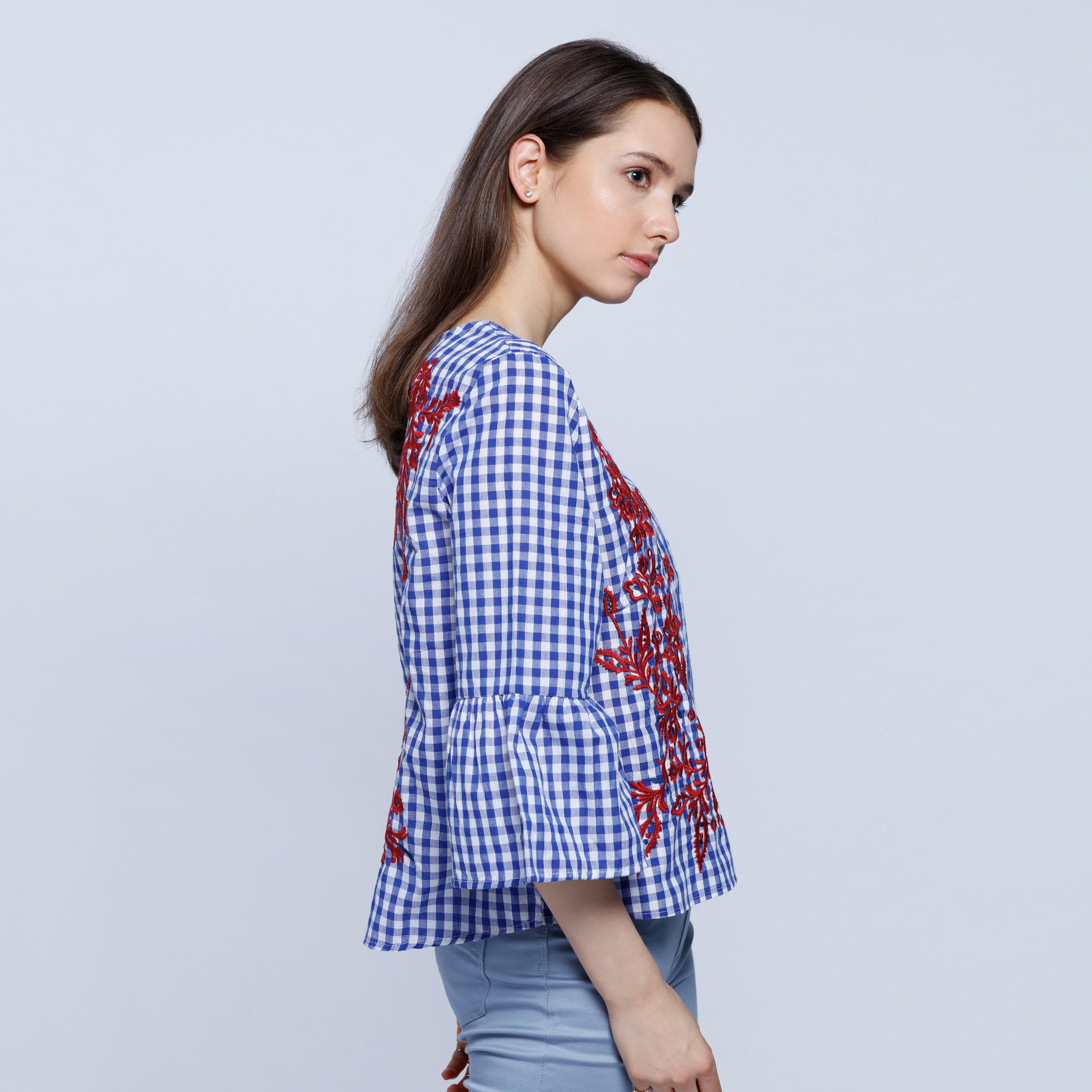 2Xtremz Gingham Chequered Top with Round Neckline-women-clothing-shirtsandblouses-blouses-image-3