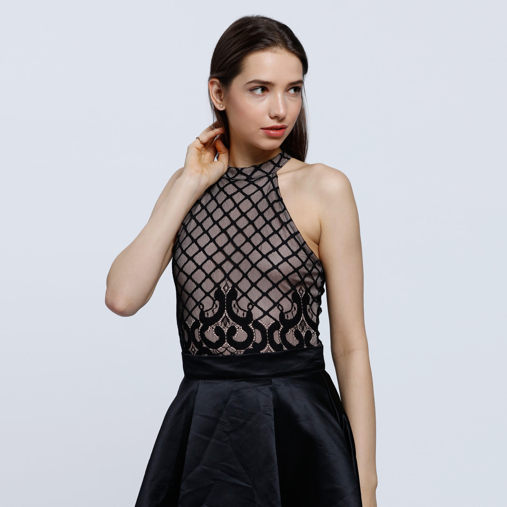 Halter Neck Sleeveless Lace Bodysuit-women-clothing-shirtsandblouses-blouses-image-1