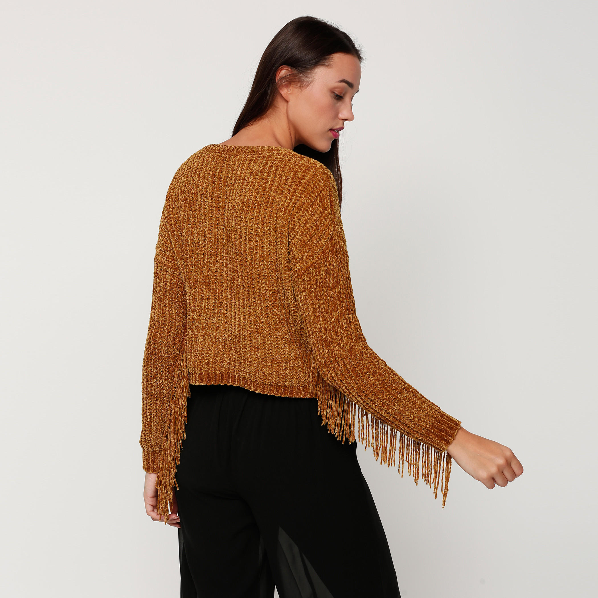 Round Neck Sweater with Fringed Sleeves-women-clothing-cardigansandjumpers-jumpers-image-2