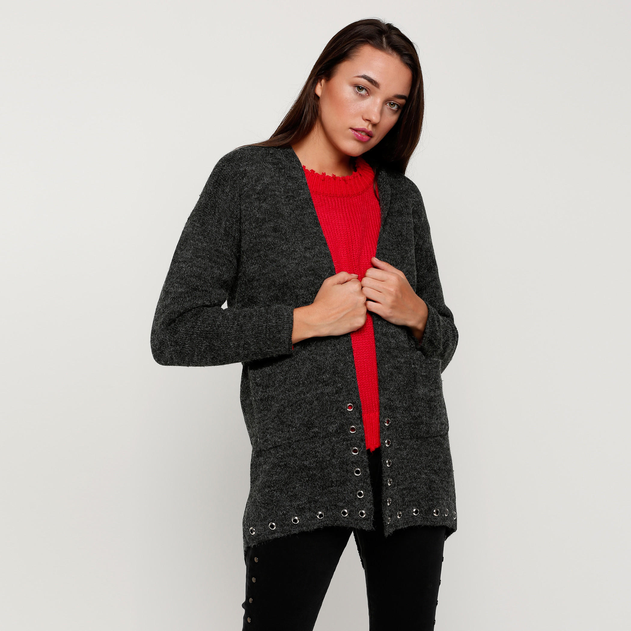 سترة كارديجن مزينة بحلقات تثبيت صغيرة طويلة الأكمام-women-winterwear-cardigansandjumpers-cardigans-image-1