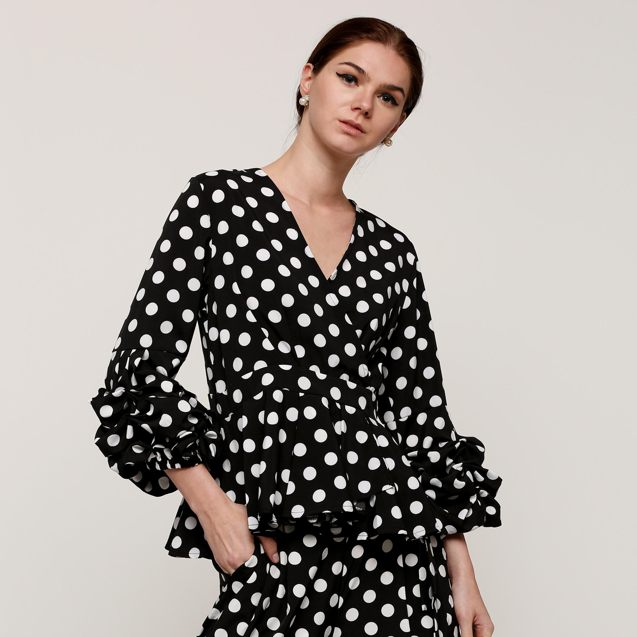Printed Peplum Top with Long Sleeves-women-clothing-shirtsandblouses-blouses-image-1