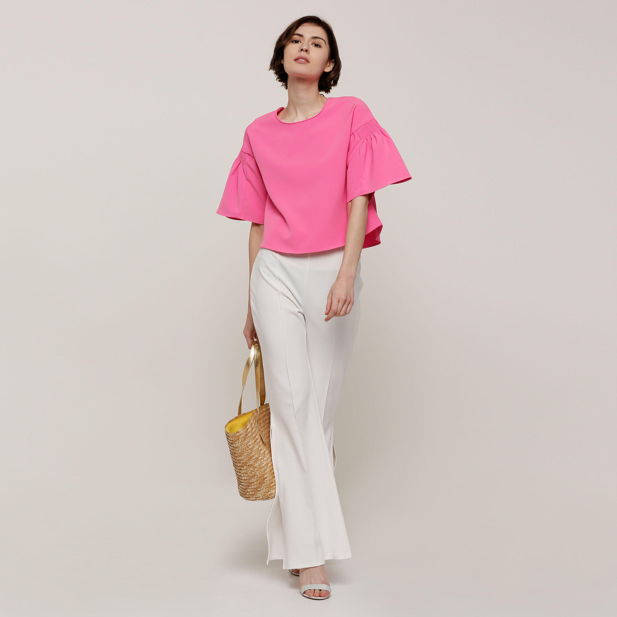 بلوزة بياقة مستديرة وأكمام واسعة ورباط-women-clothing-shirtsandblouses-blouses-image-5