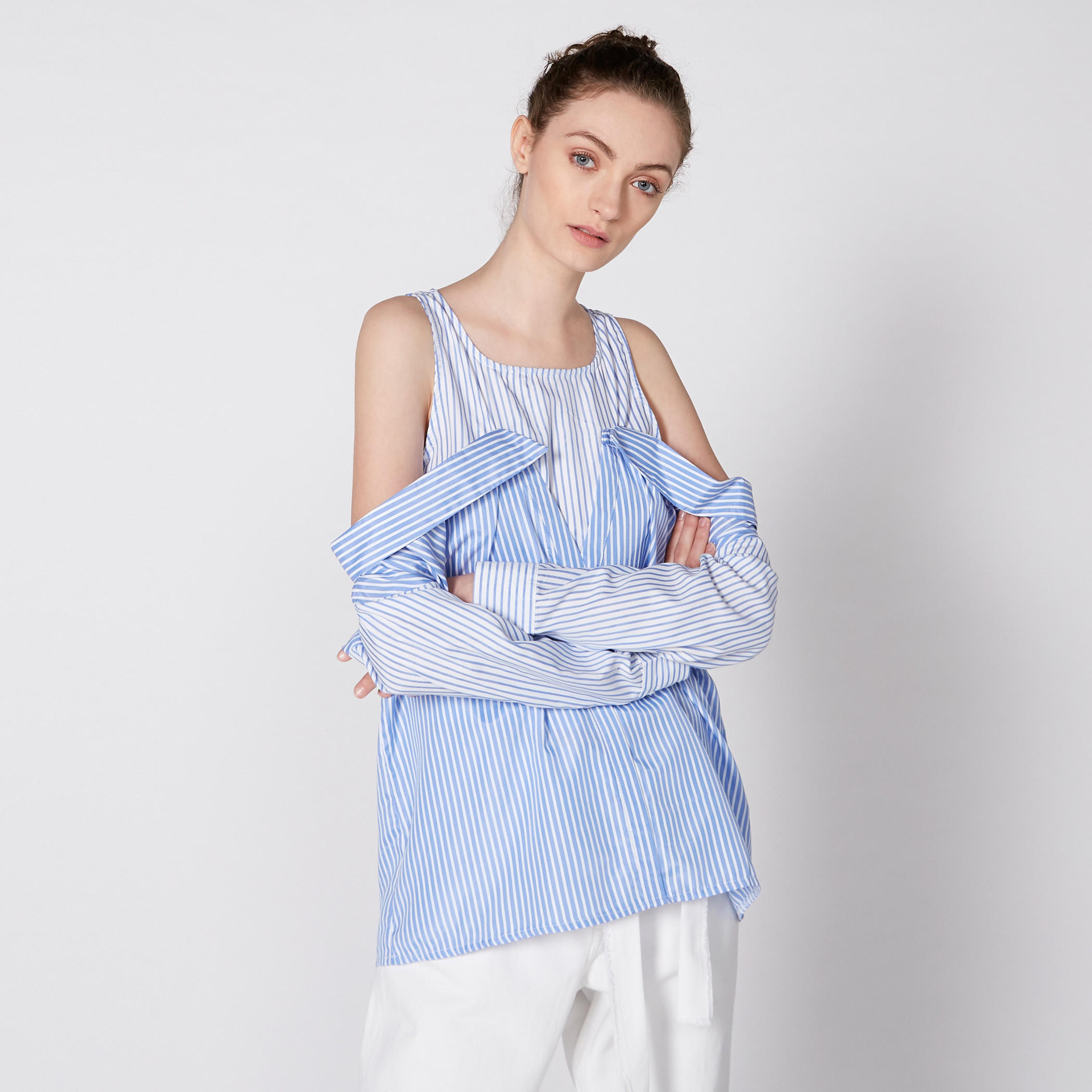 Striped Top with Keyhole Closure-women-clothing-shirtsandblouses-blouses-image-1