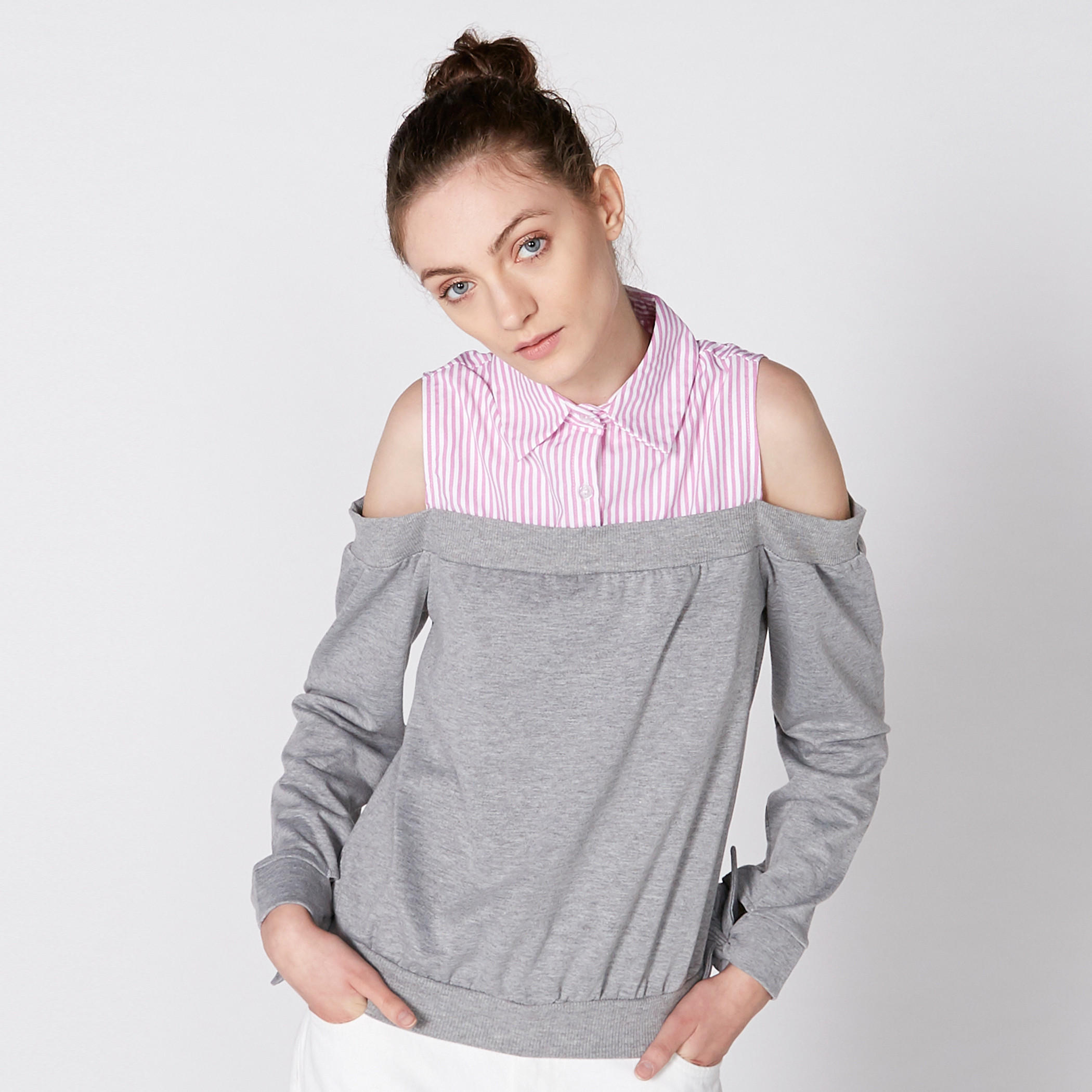 Off Shoulder Sweatshirt with Mock Shirt-women-clothing-shirtsandblouses-shirts-image-1