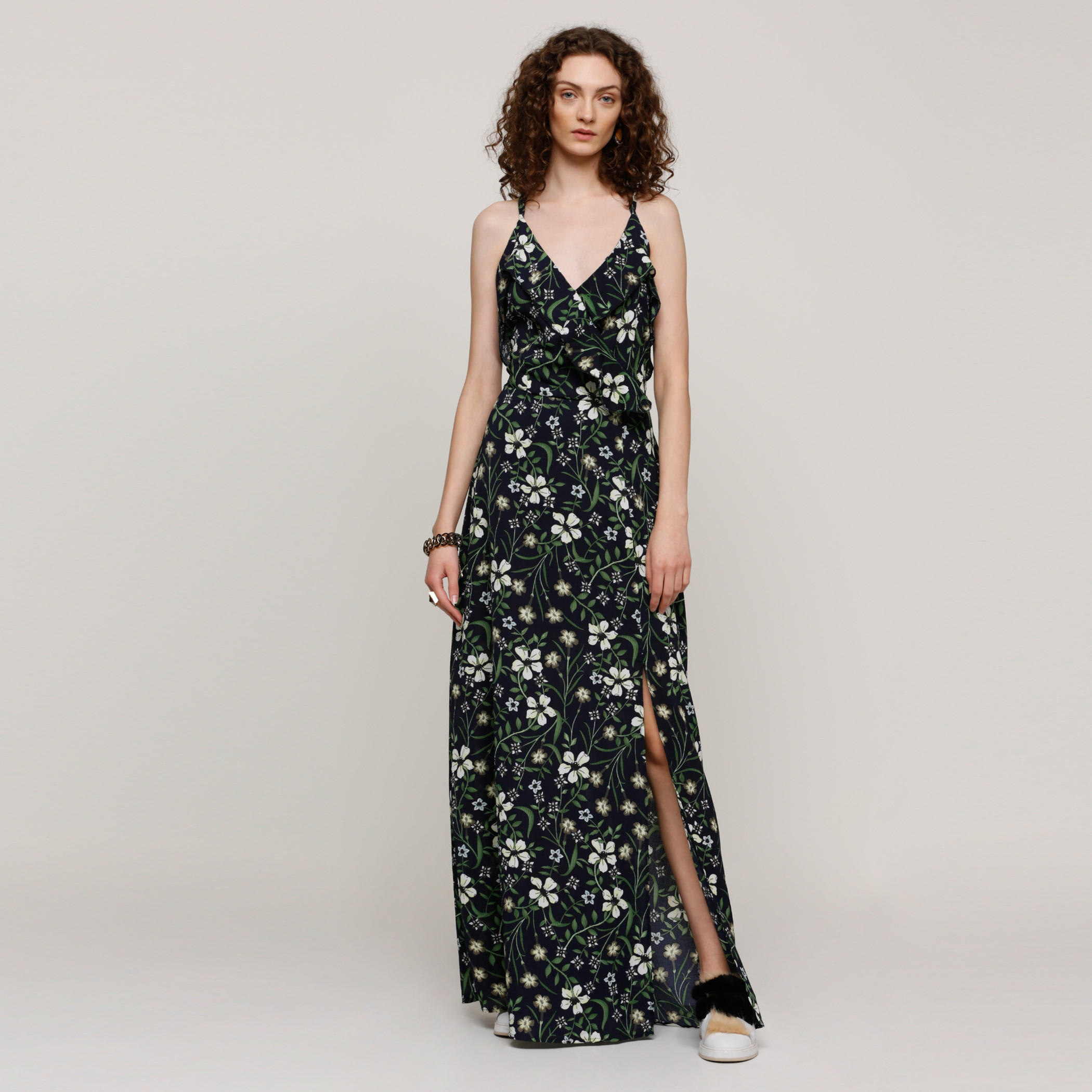 فستان طويل بحمّالات رفيعة وتفاصيل كشكش مع طبعات-women-clothing-dresses-image-1