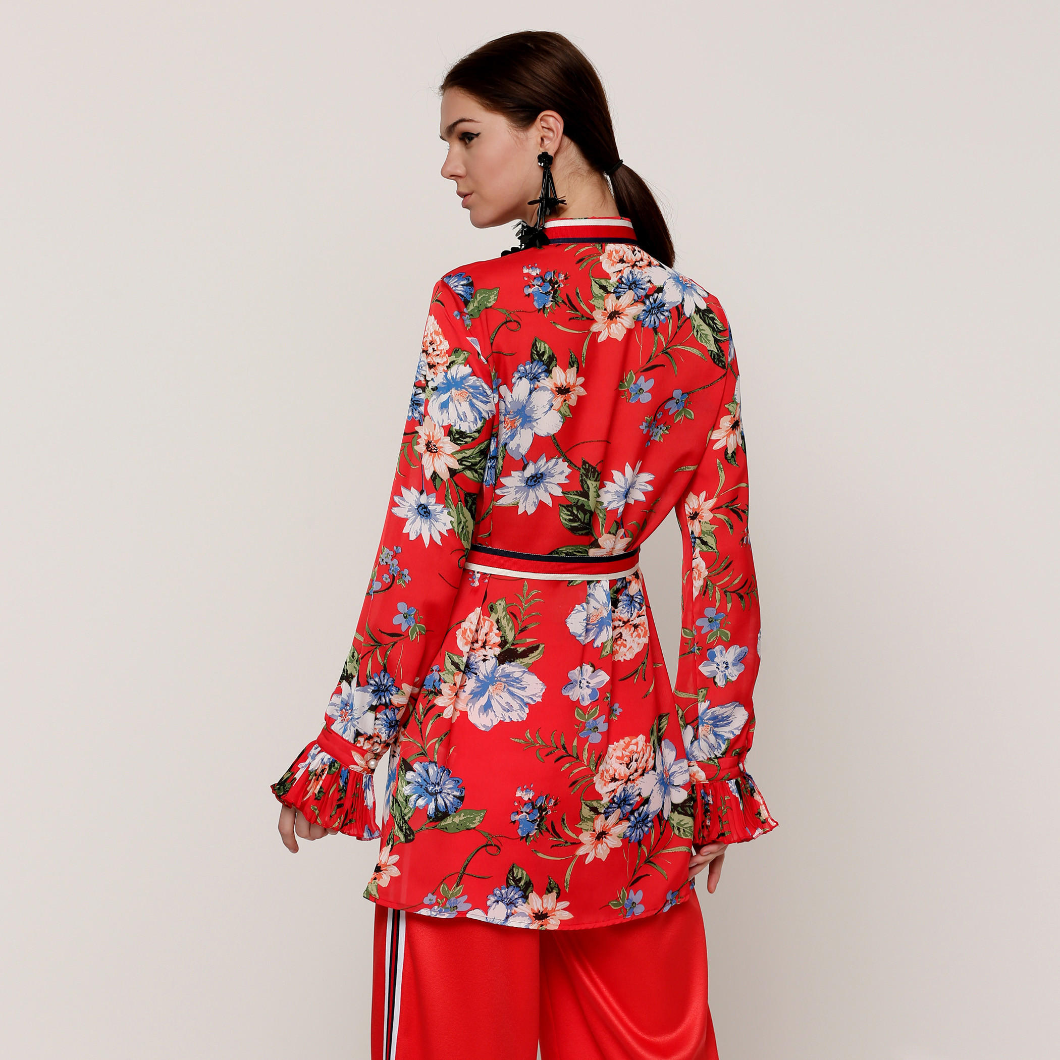 بلوزة طويلة بأكمام طويلة ورباط مع طبعات-women-clothing-shirtsandblouses-blouses-image-2