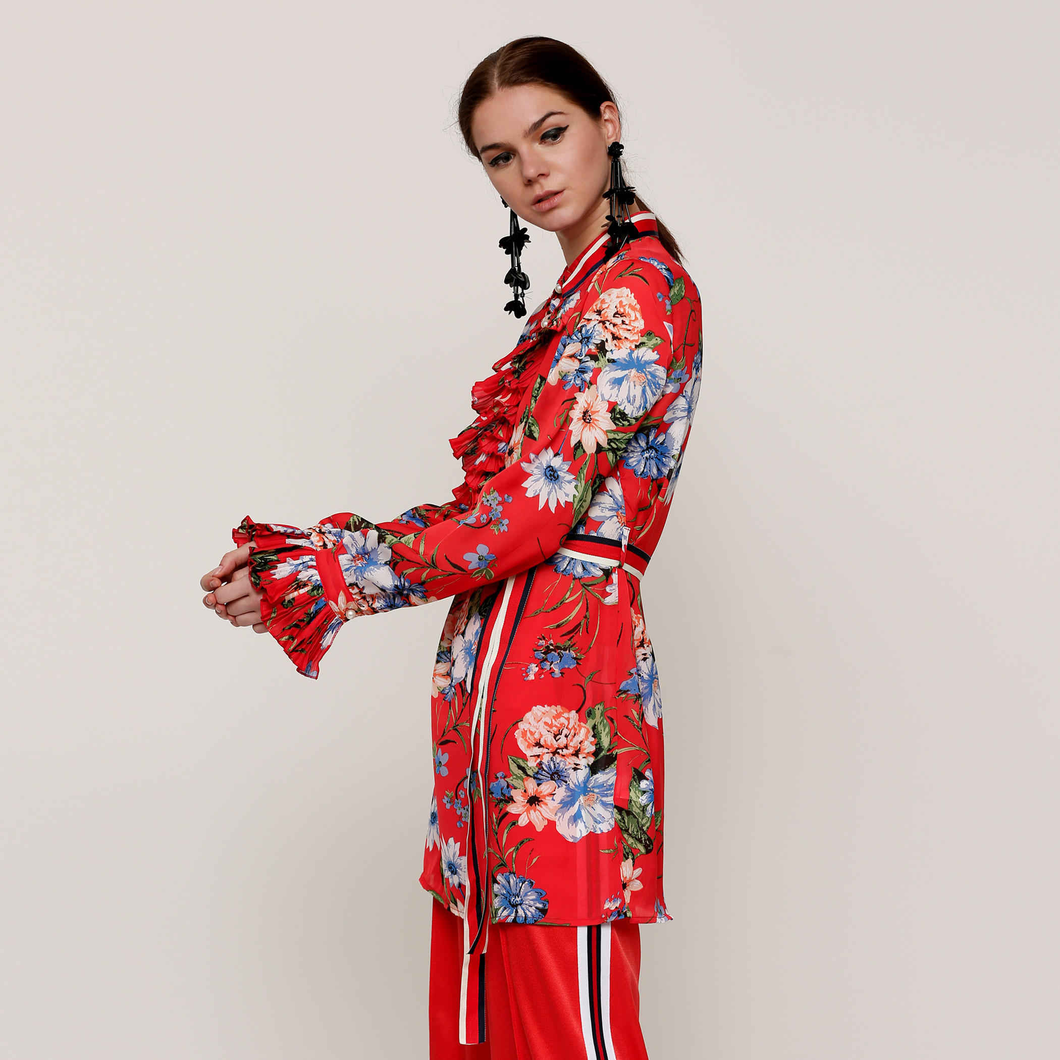بلوزة طويلة بأكمام طويلة ورباط مع طبعات-women-clothing-shirtsandblouses-blouses-image-3