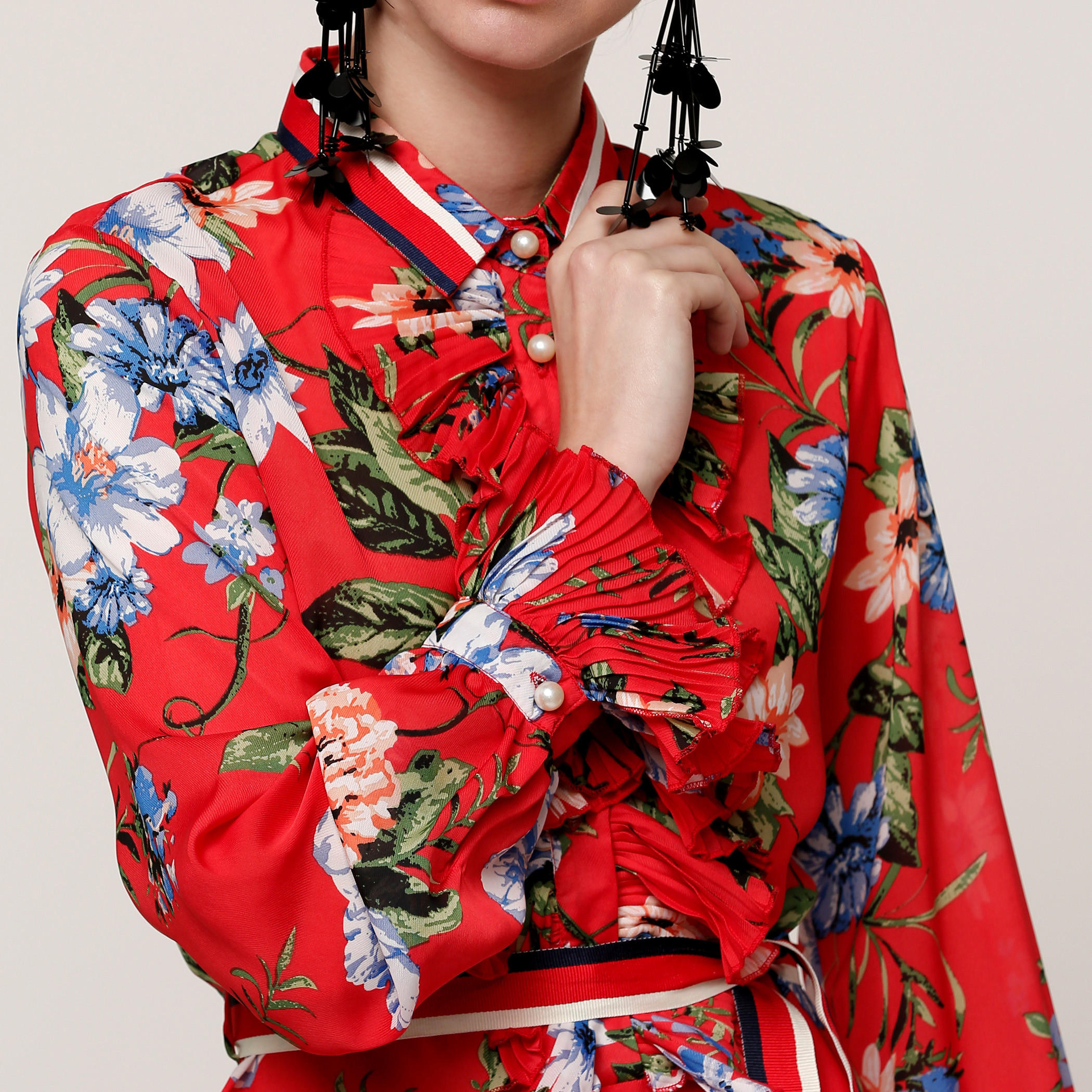 بلوزة طويلة بأكمام طويلة ورباط مع طبعات-women-clothing-shirtsandblouses-blouses-image-4