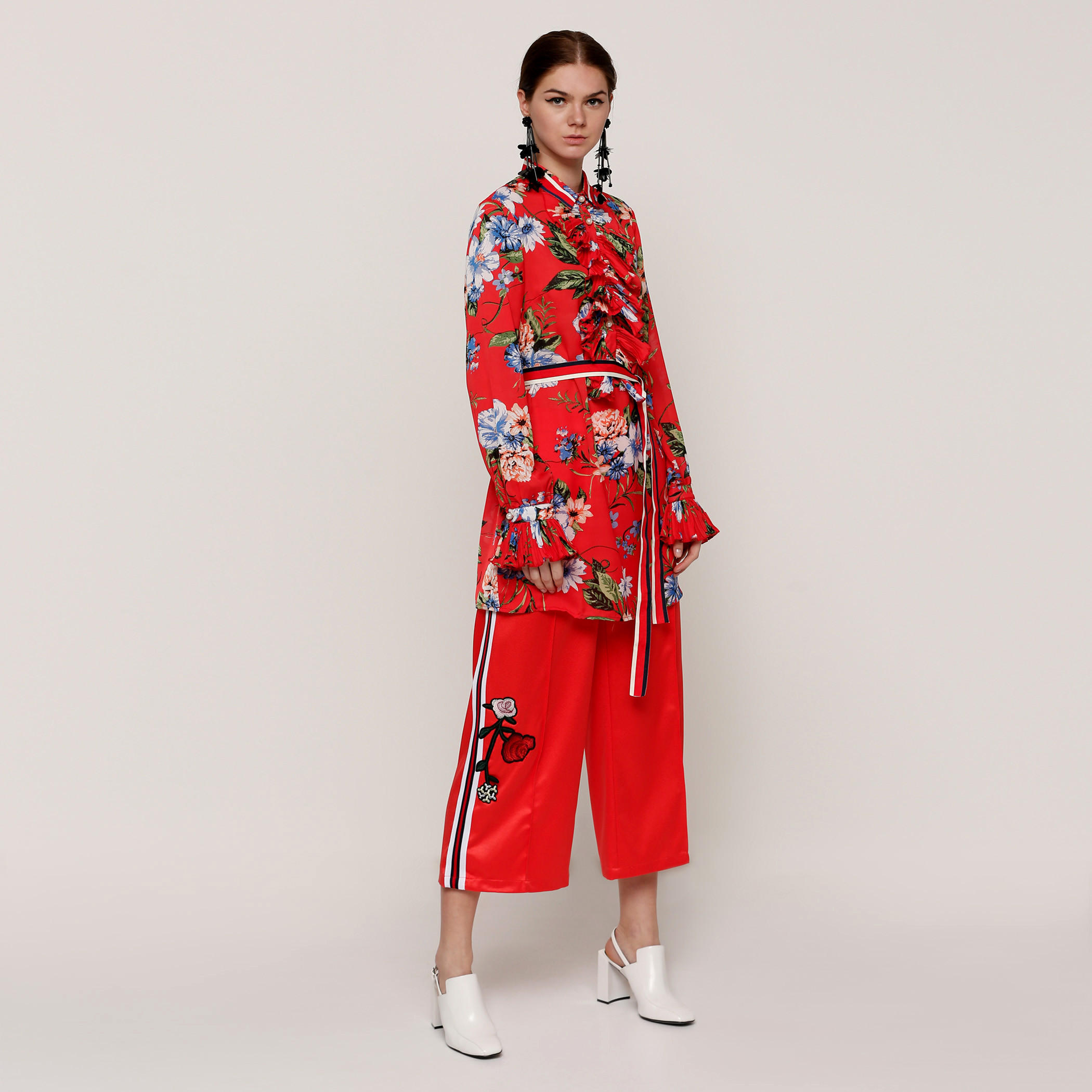 بلوزة طويلة بأكمام طويلة ورباط مع طبعات-women-clothing-shirtsandblouses-blouses-image-5