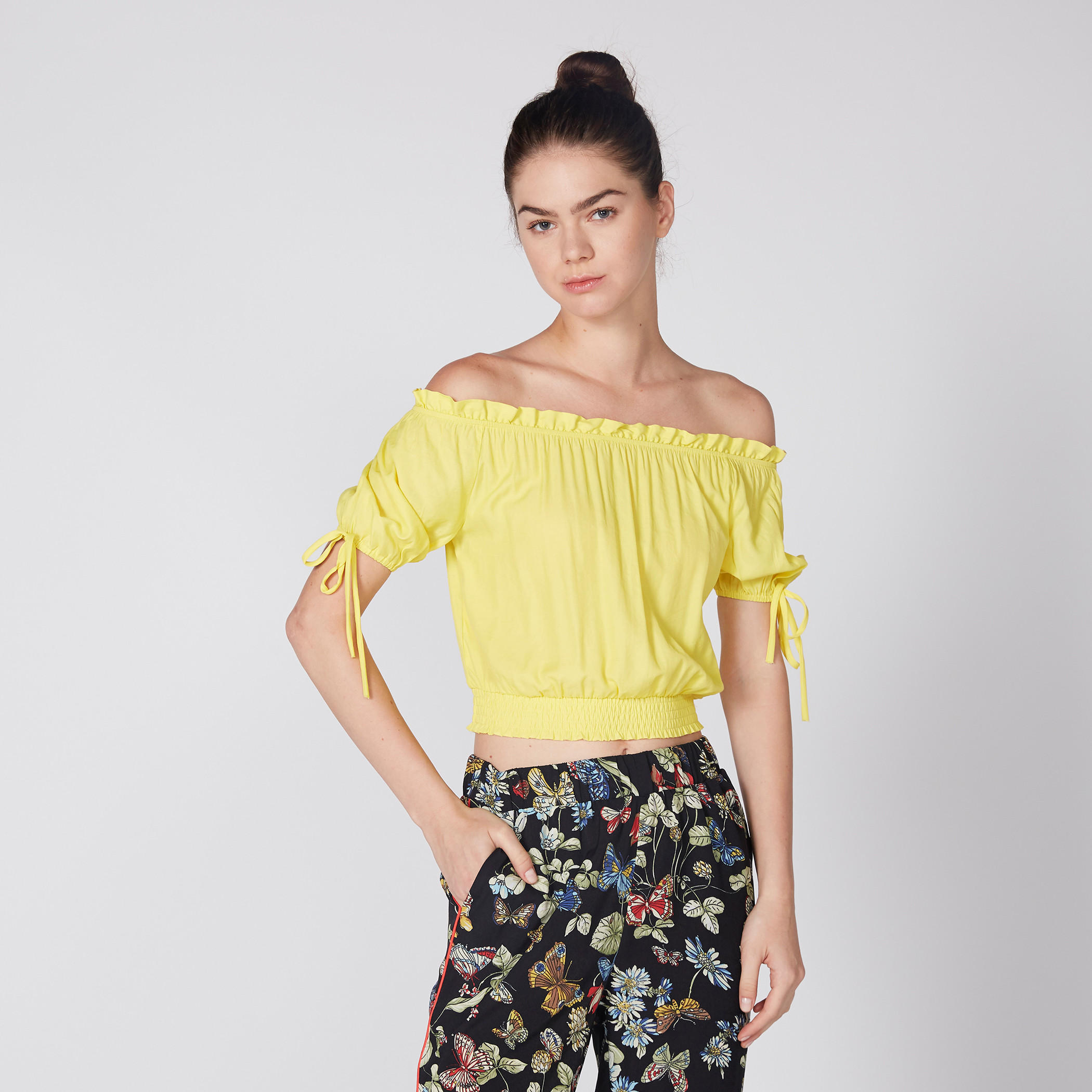Off Shoulder Crop Top with Tie-Up Detail on Sleeves-women-clothing-shirtsandblouses-blouses-image-1