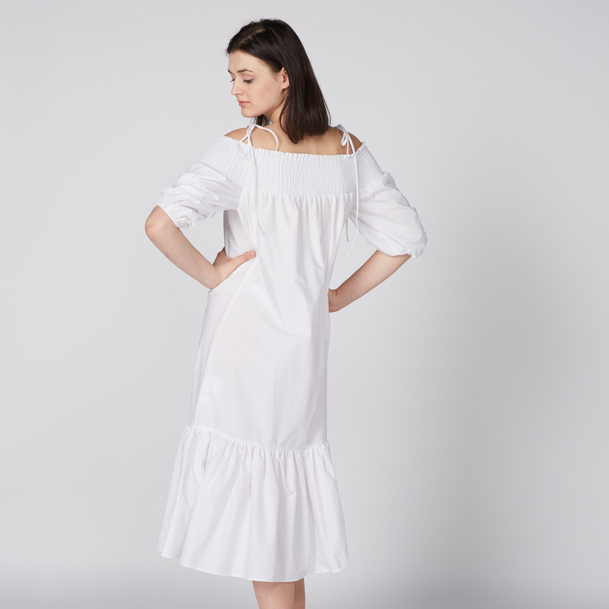 فستان بوبلين مكشوف الأكتاف بدرزات ورباط-women-clothing-dresses-image-3