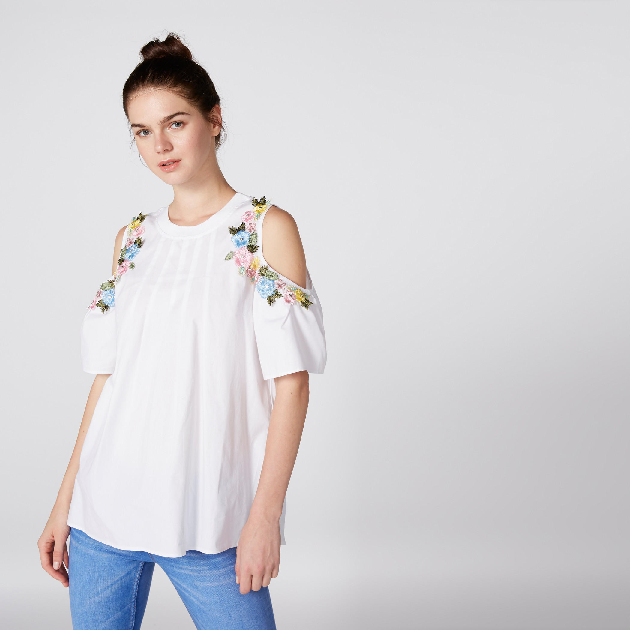Embroidered Top with Round Neck and Cold Shoulders-women-clothing-shirtsandblouses-blouses-image-1