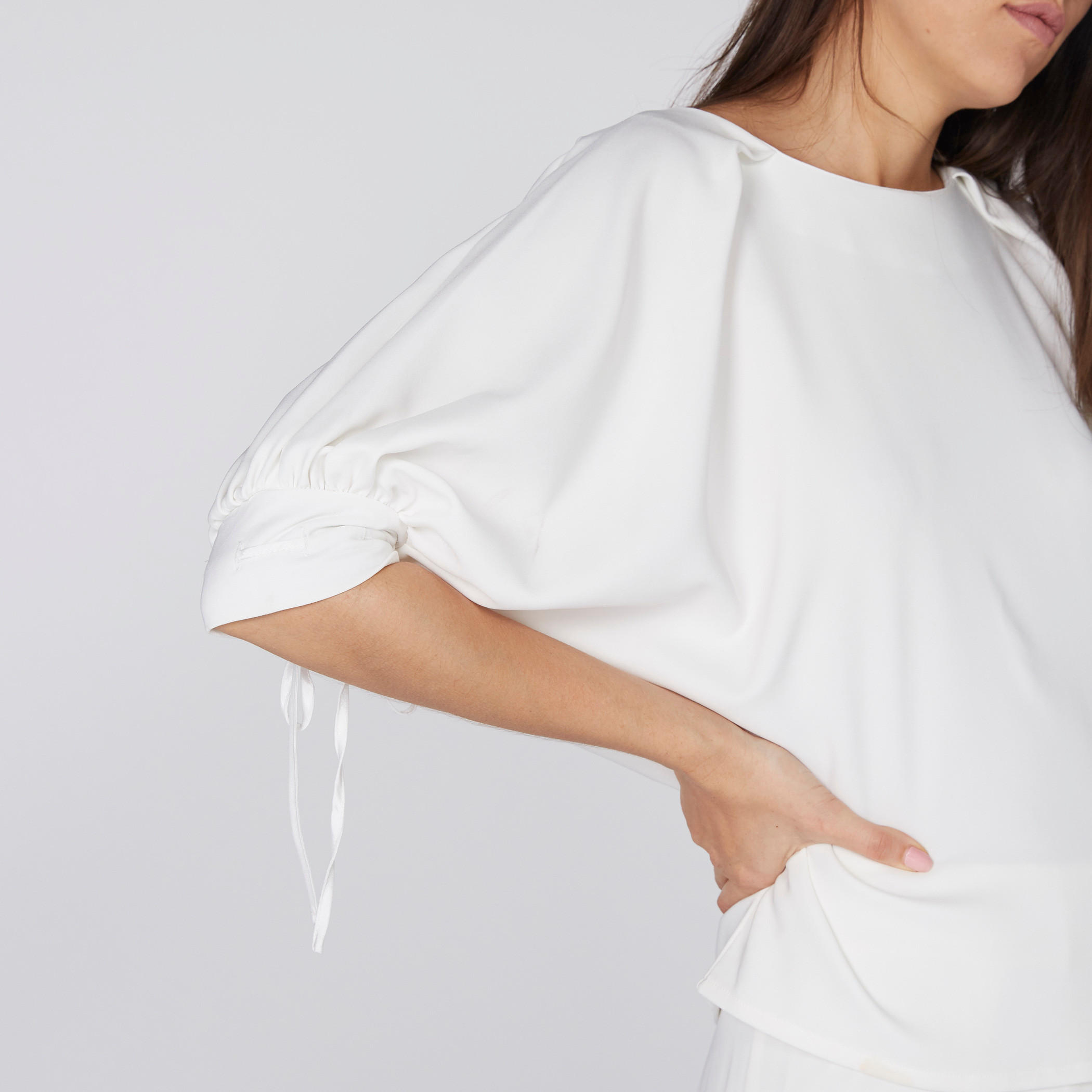 بلوزة باتوينج بأكمام قصيرة ورباط على الأساور-women-clothing-shirtsandblouses-blouses-image-2