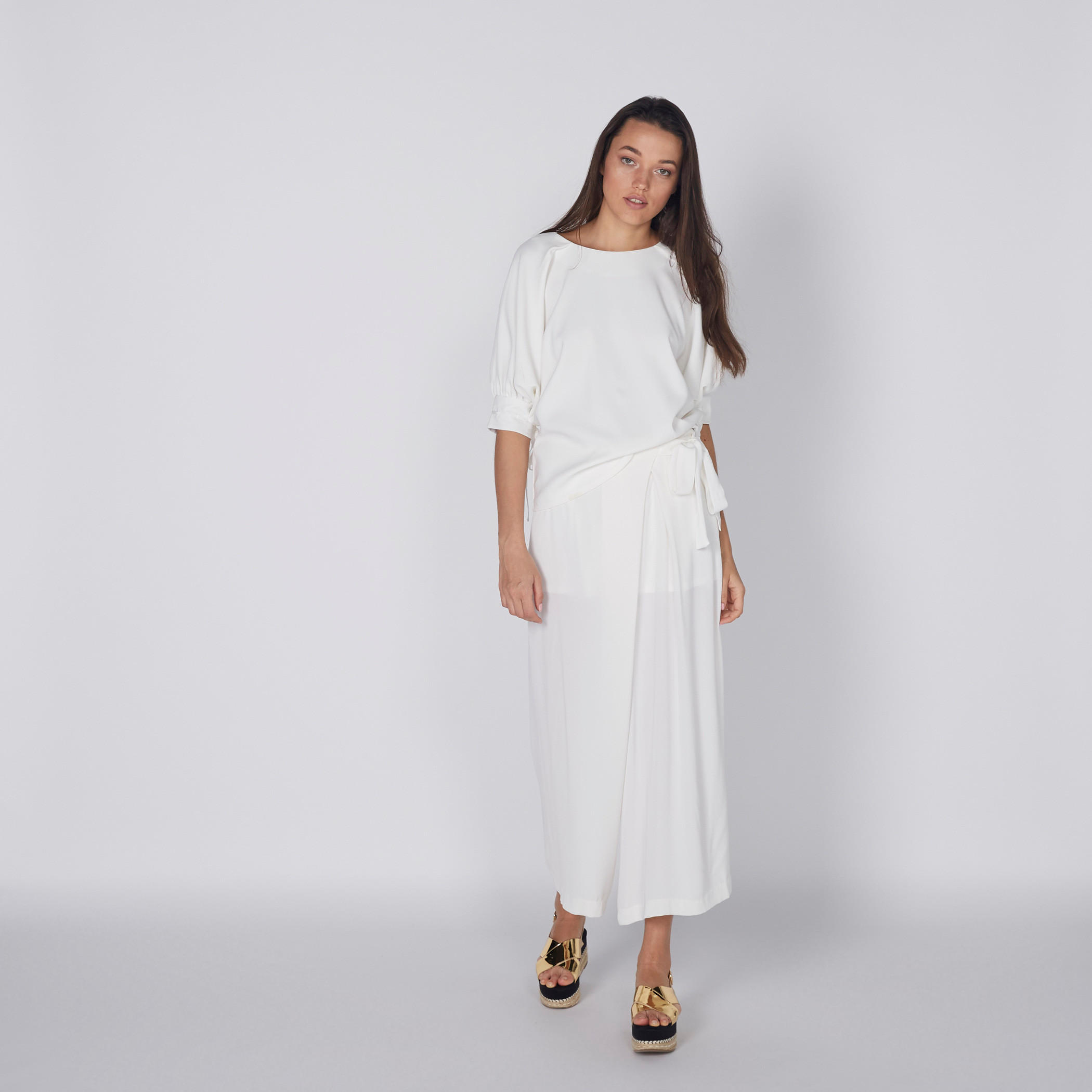 بلوزة باتوينج بأكمام قصيرة ورباط على الأساور-women-clothing-shirtsandblouses-blouses-image-3