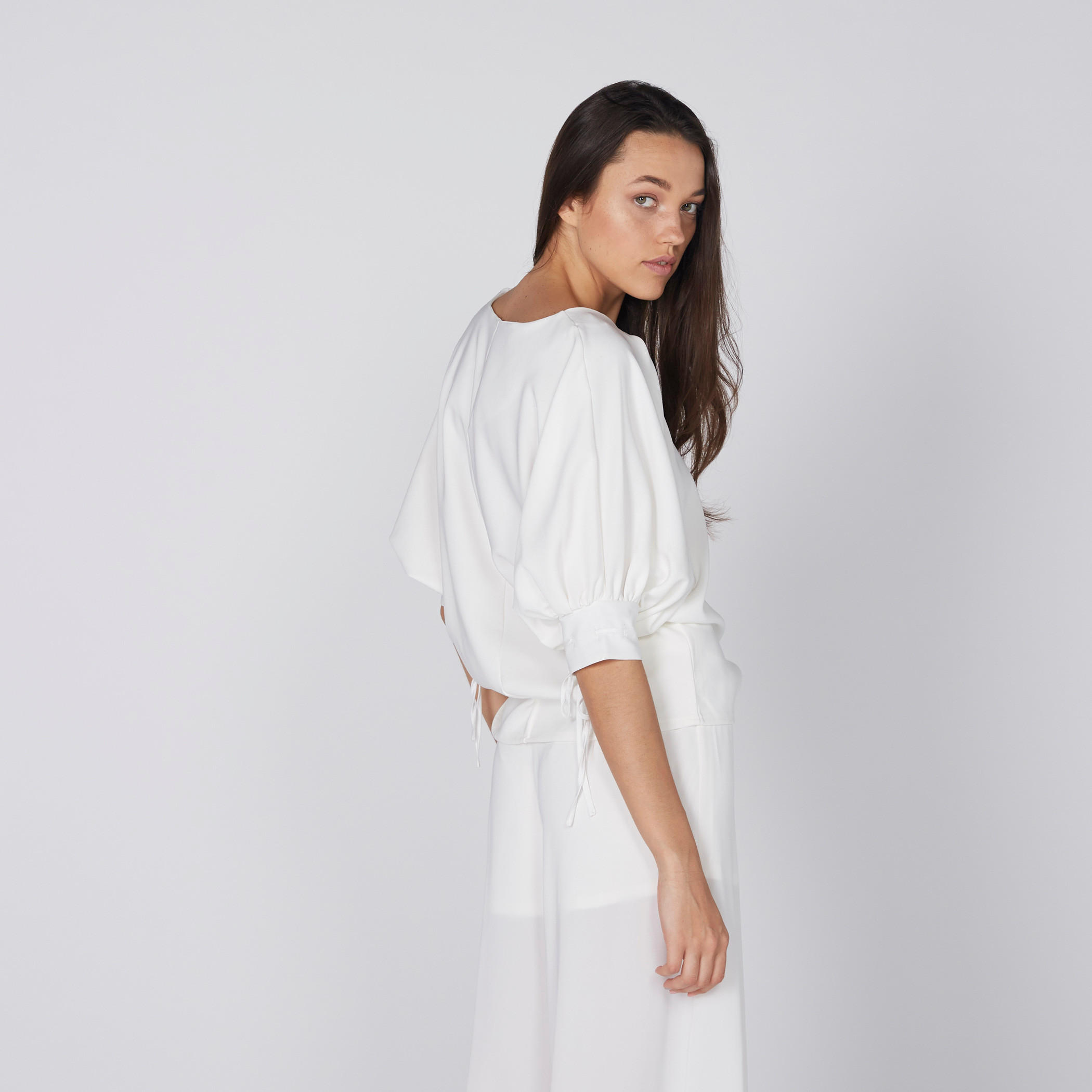 بلوزة باتوينج بأكمام قصيرة ورباط على الأساور-women-clothing-shirtsandblouses-blouses-image-4