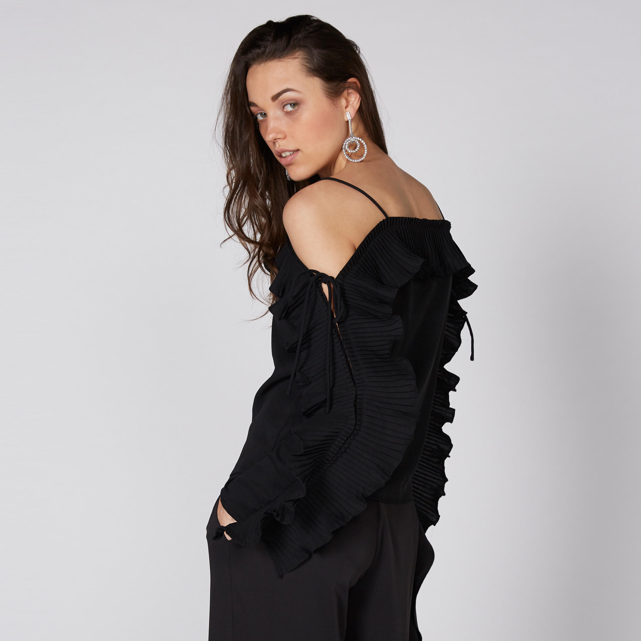 Long Sleeves Top with Ruffle Detail and Spaghetti Straps-women-clothing-shirtsandblouses-blouses-image-2