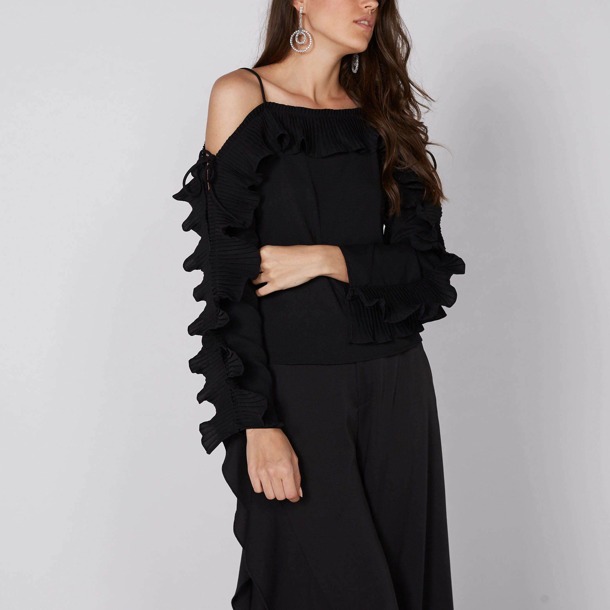 Long Sleeves Top with Ruffle Detail and Spaghetti Straps-women-clothing-shirtsandblouses-blouses-image-3