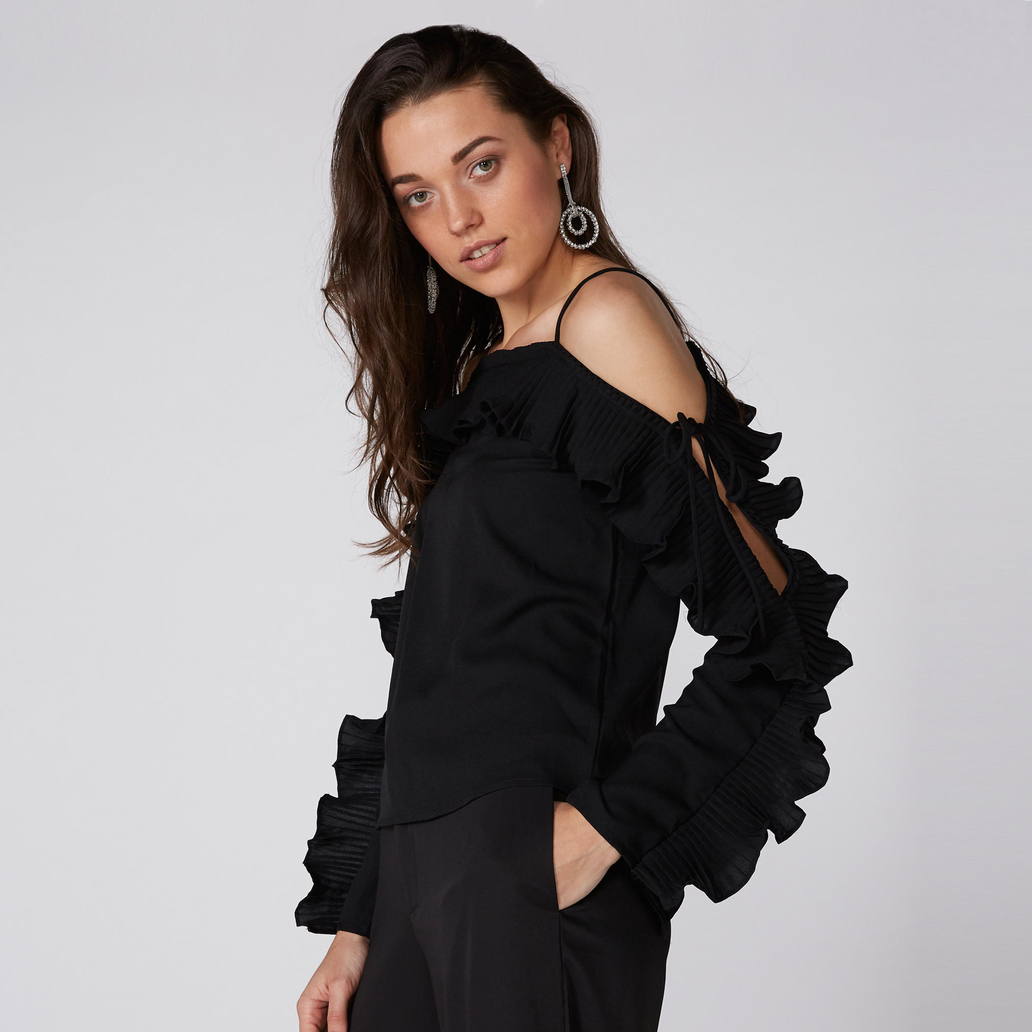 Long Sleeves Top with Ruffle Detail and Spaghetti Straps-women-clothing-shirtsandblouses-blouses-image-4