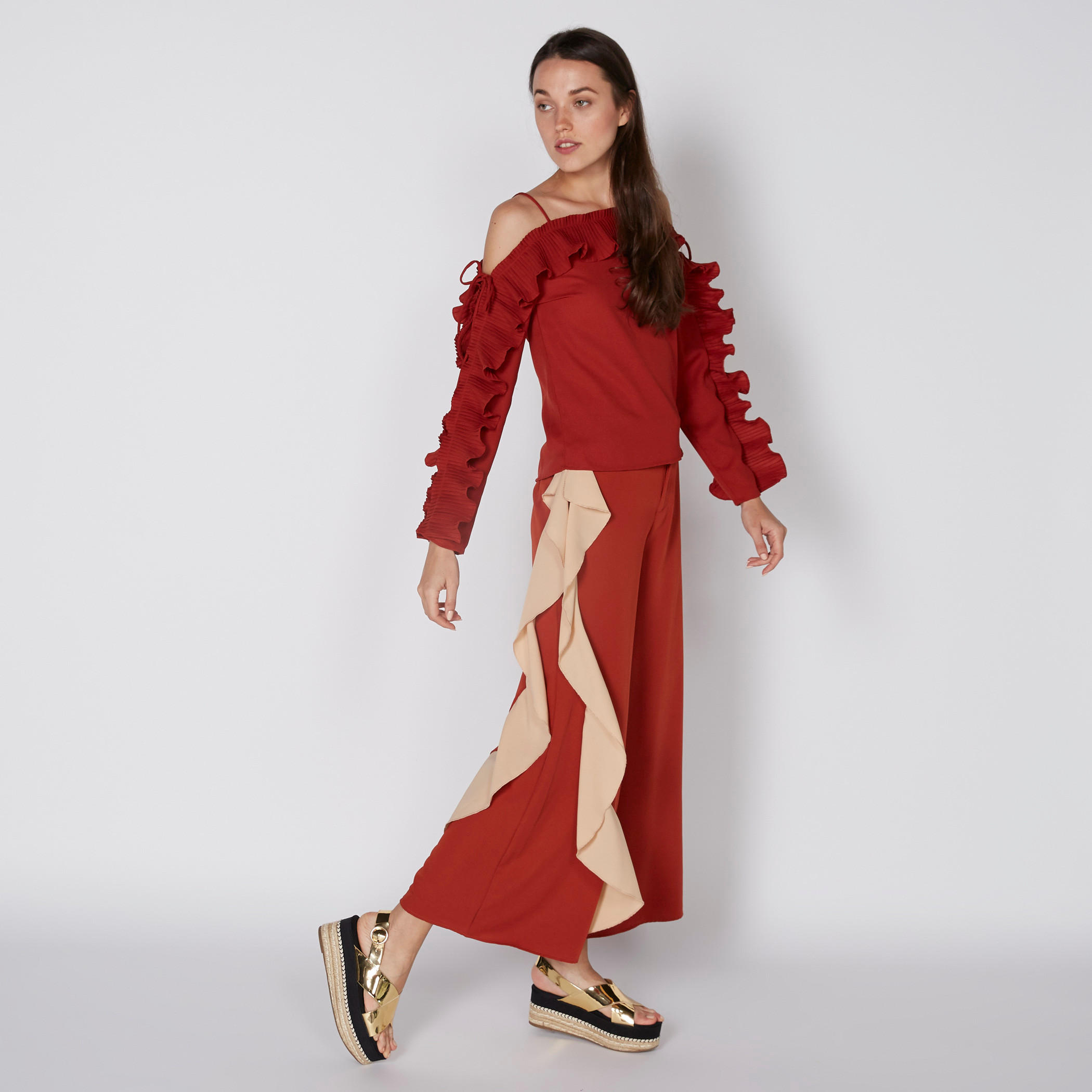 Ruffle Detail Palazzos with Hook Closure-women-clothing-bottoms-trousers-image-1