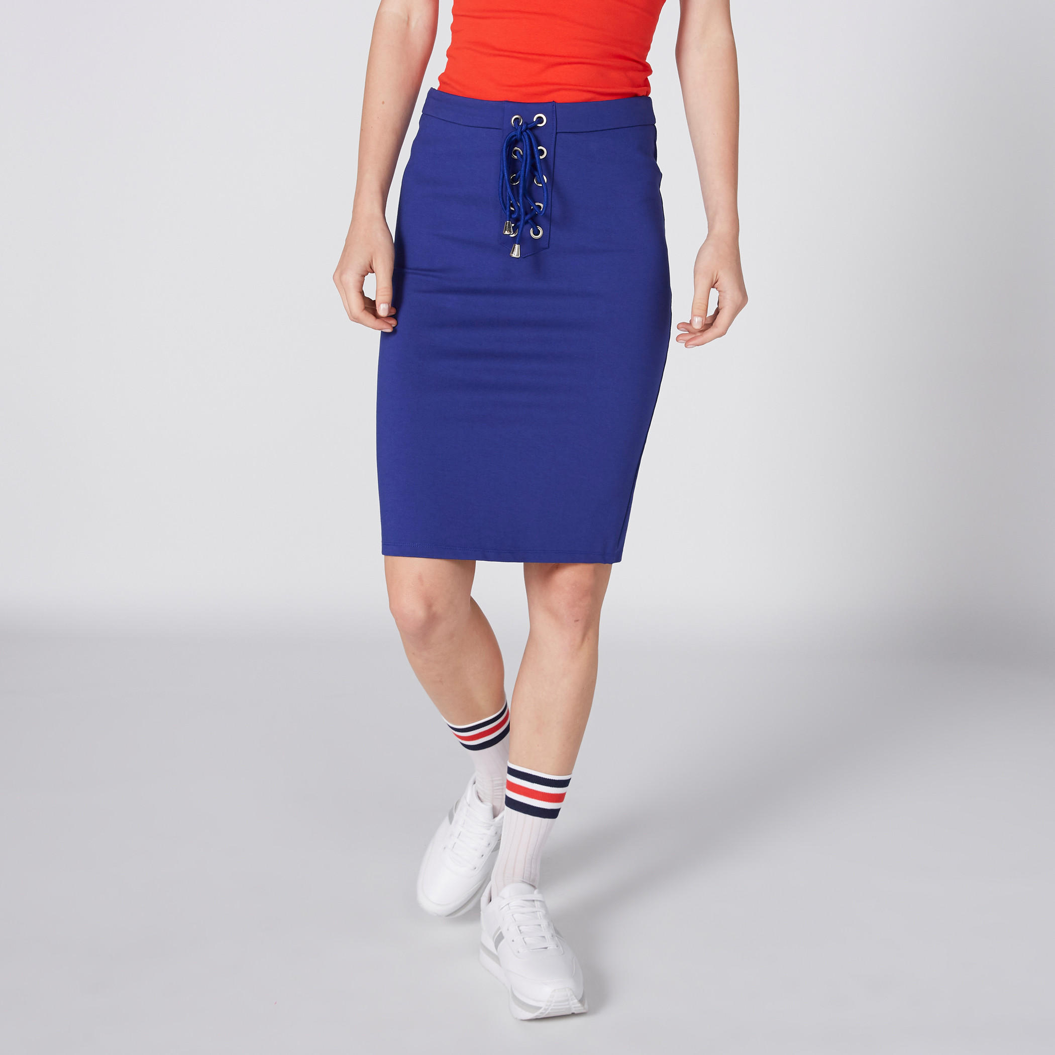 تنّورة ميدي بتفاصيل أربطة وسحّاب إغلاق من تو إكستريمز-women-clothing-bottoms-skirts-image-2