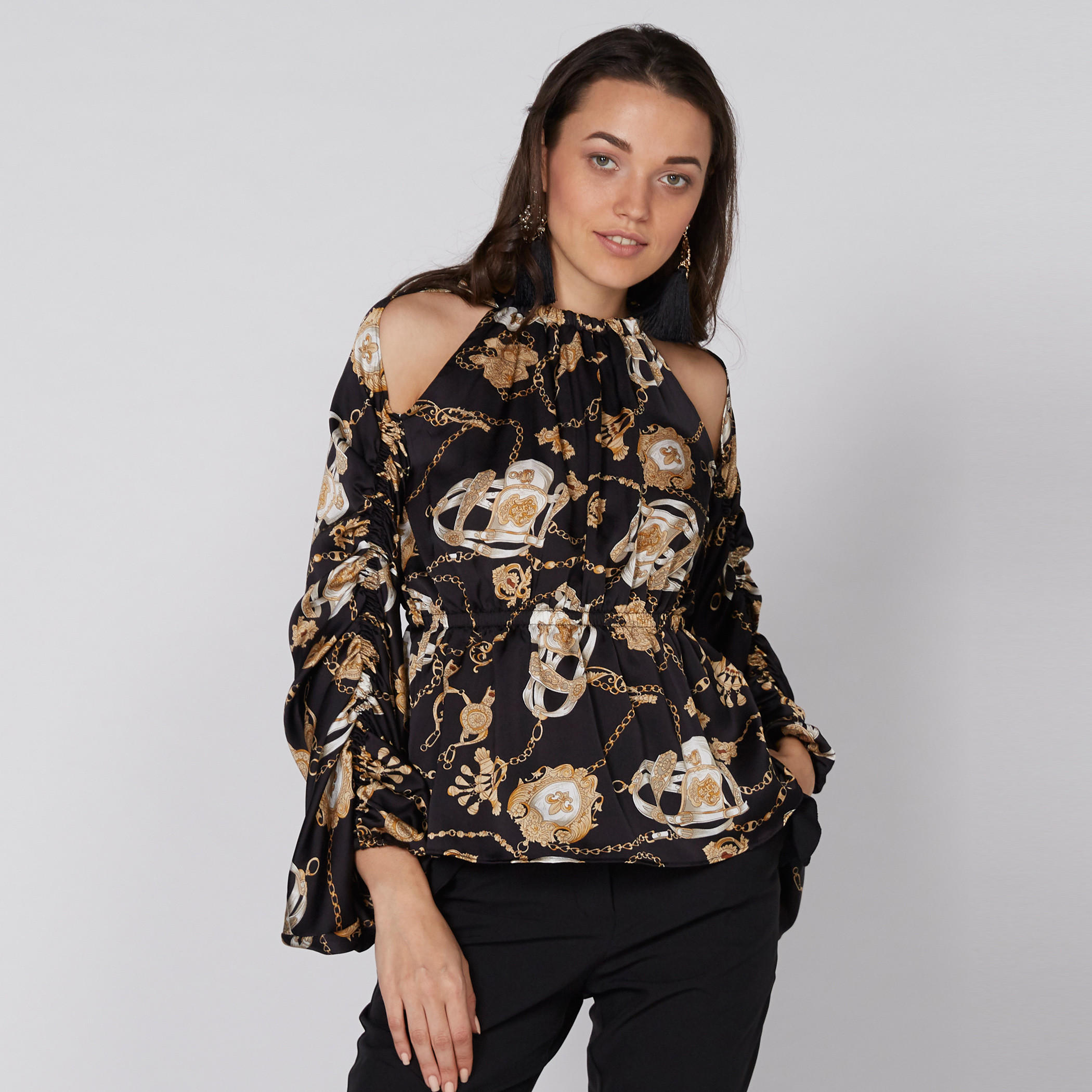 Printed Cold Shoulder Top with Exaggerated Sleeves-women-clothing-shirtsandblouses-blouses-image-1