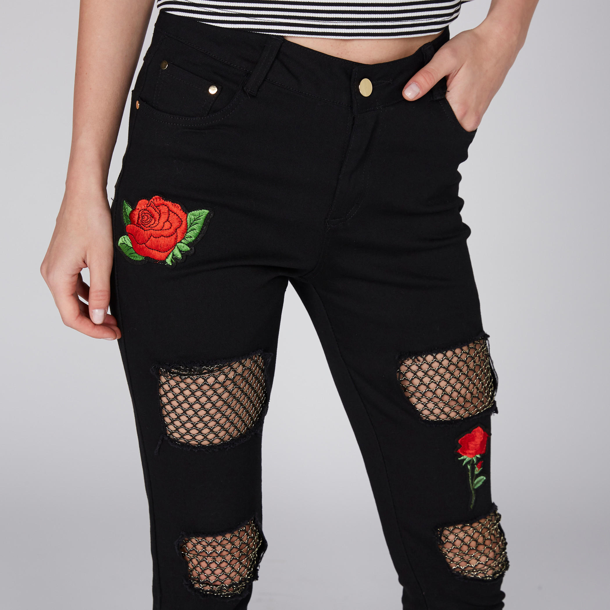 Full Length Jeans with Mesh Insert and Rose Applique-women-clothing-bottoms-jeans-image-3