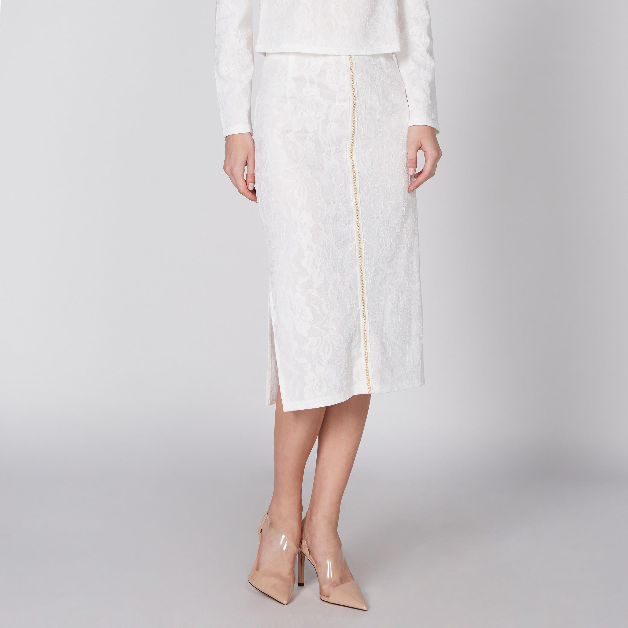 تنورة متوسطة الطول بفتحة جانبية وتفاصيل دانتيل-women-clothing-bottoms-skirts-image-1
