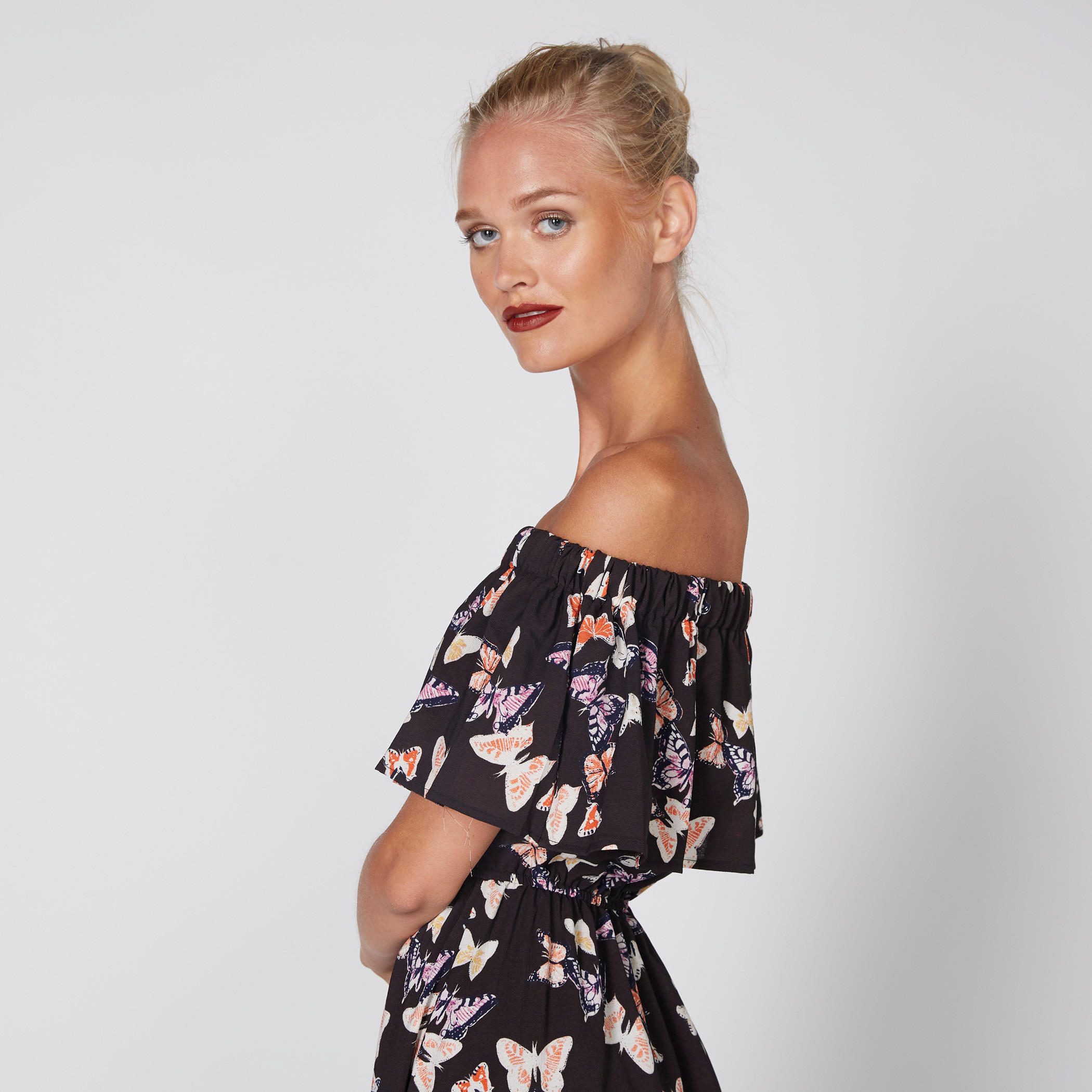 Printed Off Shoulder Maxi Dress with Ruffle Detail-women-clothing-dresses-image-2