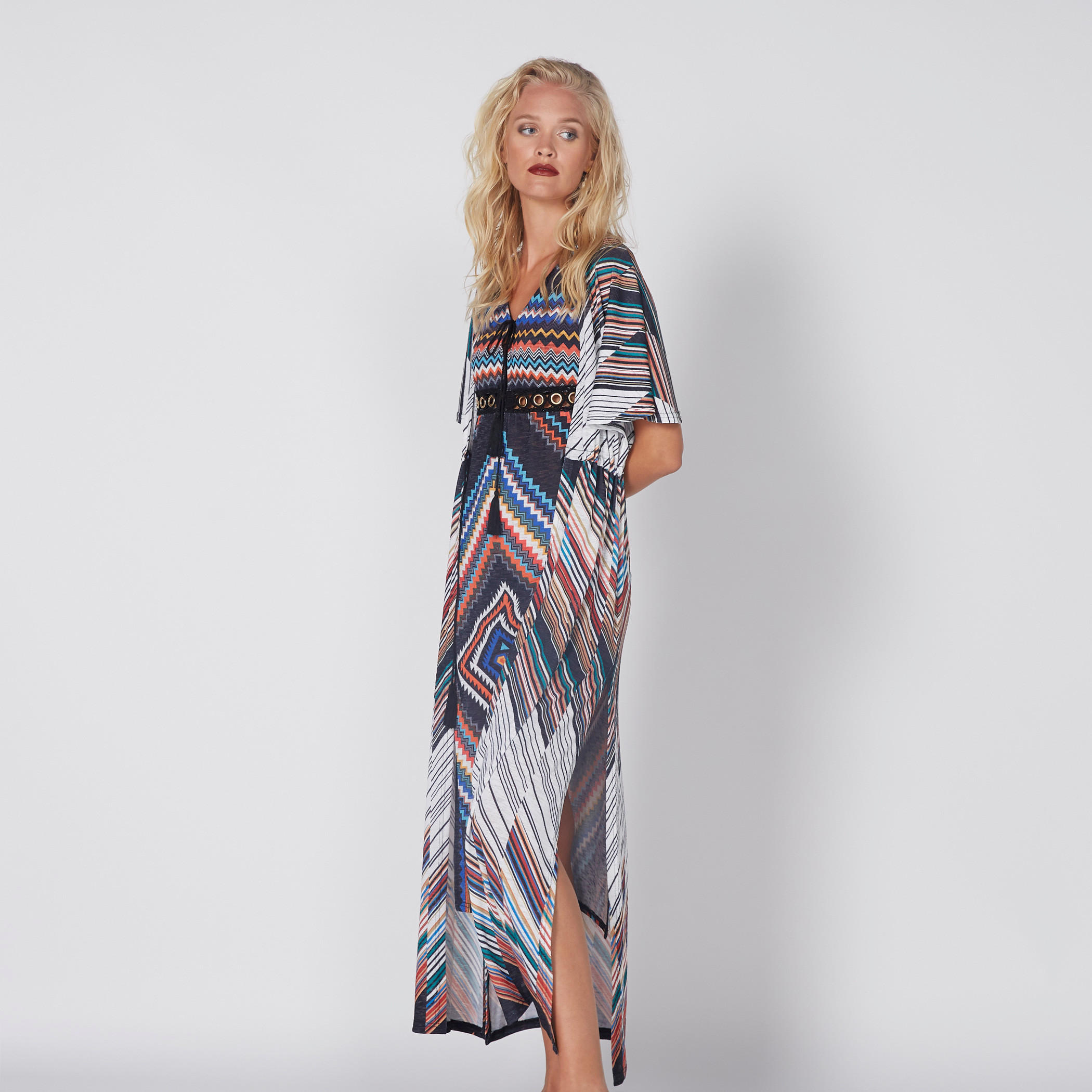 Printed Sleeveless Midi Dress with V-Neck and Tie Up Detail-women-clothing-dresses-image-3