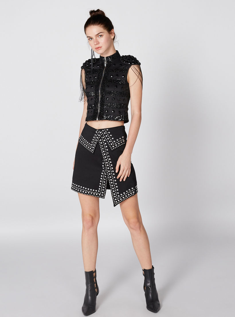 تنّورة مرصّعة بأطراف غير مستوية وسحّاب إغلاق من تو إكستريمز-women-clothing-bottoms-skirts-image-5
